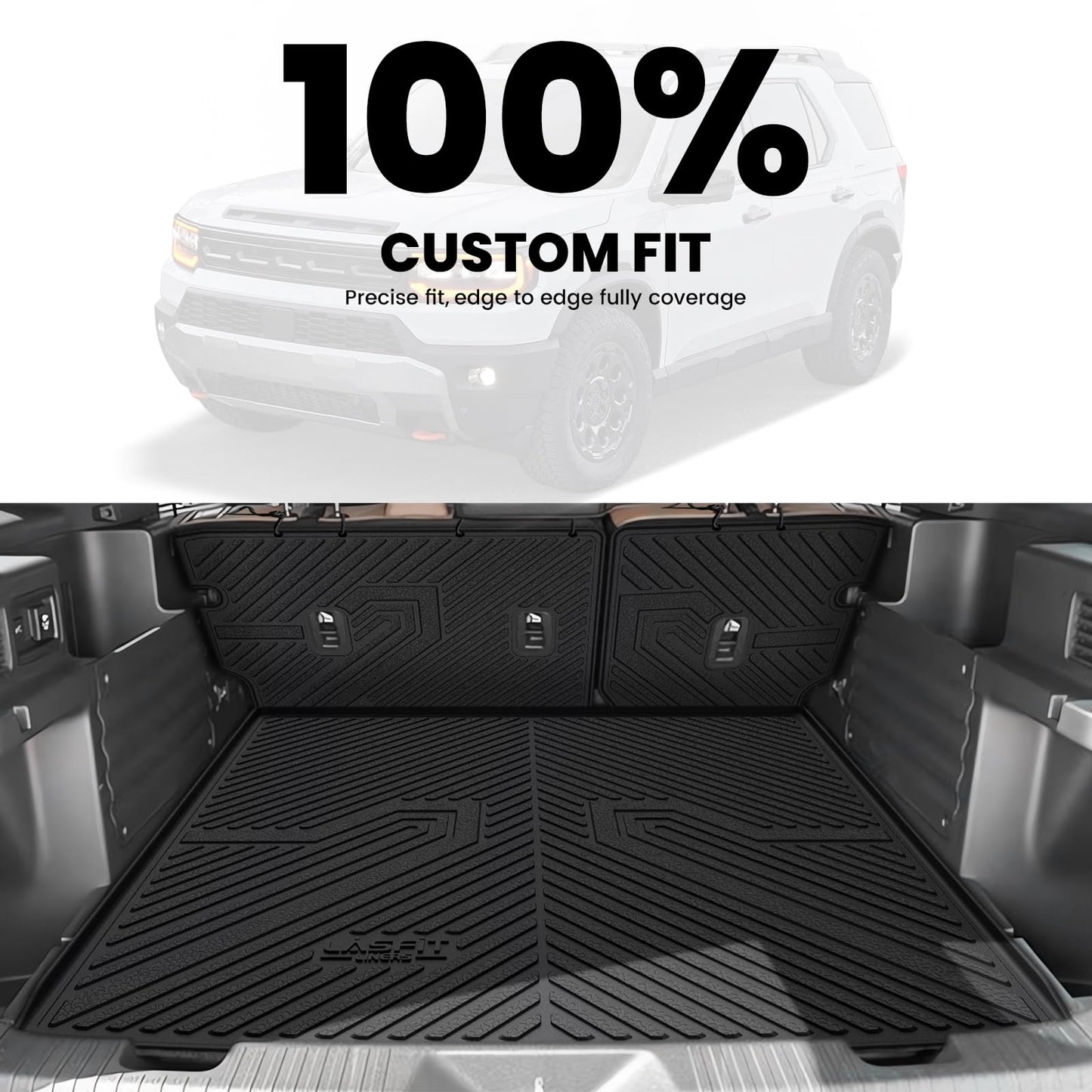 LASFIT Floor Mats & Cargo Mat for Honda Passport 2026, All Weather TPE Custom Fit Passport Floor Liner Accessories, 1st & 2nd Row & Trunk Mat with Backrest Mat Full Set, Black