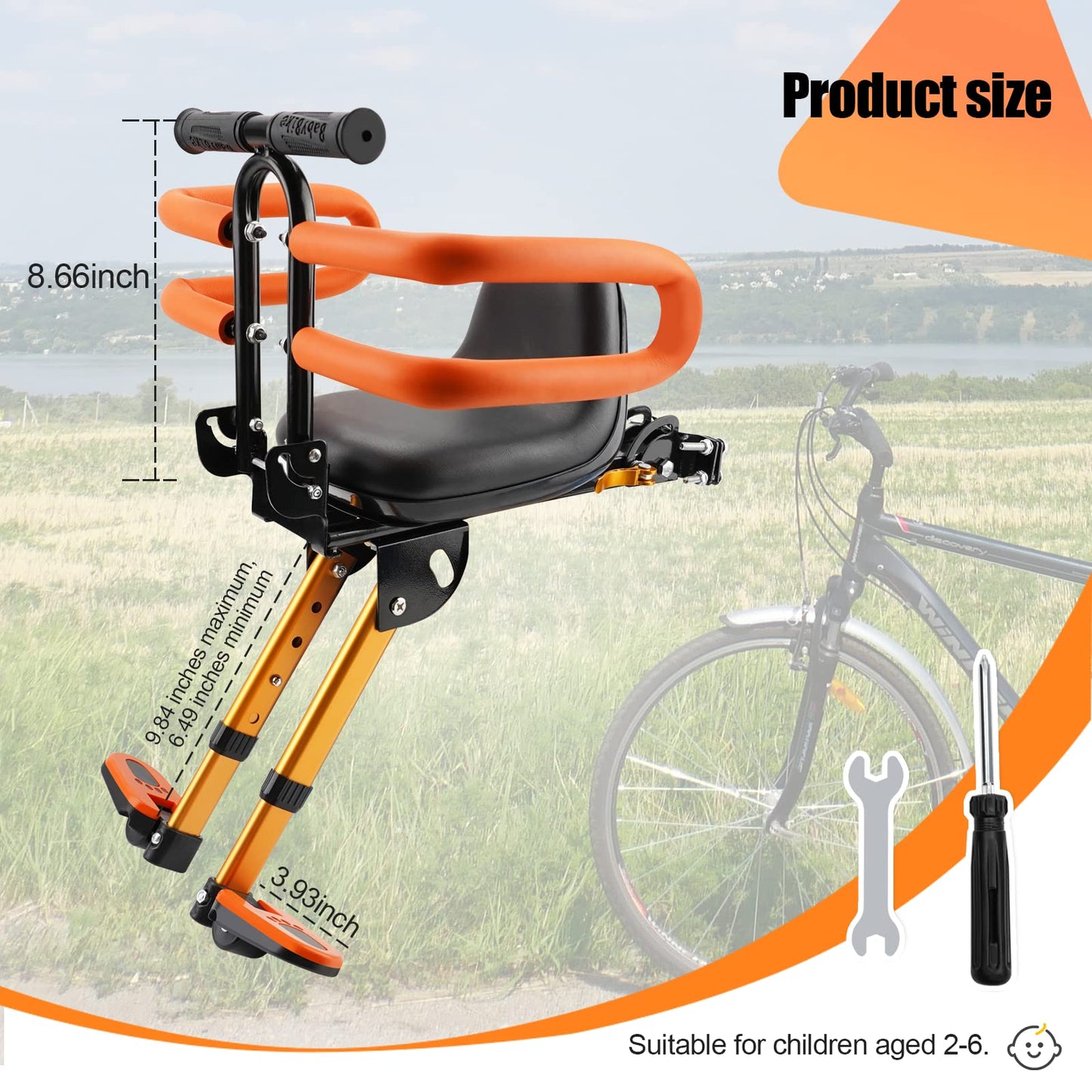 XIEEIX Front Mounted Child Bike Seat, Kids Bike Seat with Guardrail, High Seat Cushion Backrest Mountain Bike Child Bike Seat, Bicycle Child Safety Seat for Children from 1 to 3 Years Old
