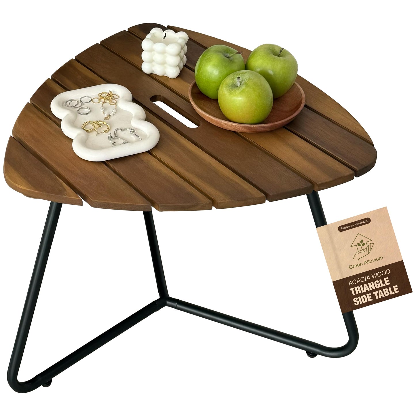 Portable Adirondack Side Table 15"H - Wood & Metal Patio Table for Indoor & Outdoor Use - Small Outdoor End Table for Picnic, Camping, Adirondack Chair, Great Father's Day Gift | Golden Teak Finish
