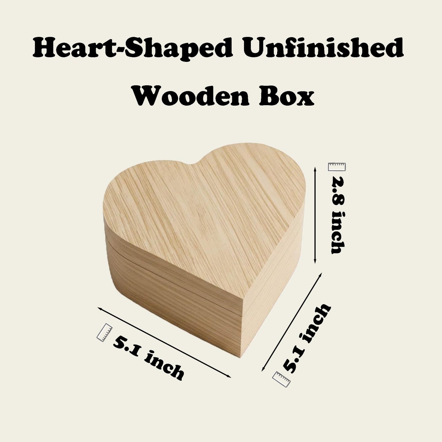 Ami.Todfo Heart-Shaped Unfinished Wooden Box with Lid, Natural Pine Wood DIY Craft Storage Box for Jewelry, Gift, and Valentine's Day Decoration, Unpainted Wooden Keepsake Box, 5.1x5.1x2.8 Inch