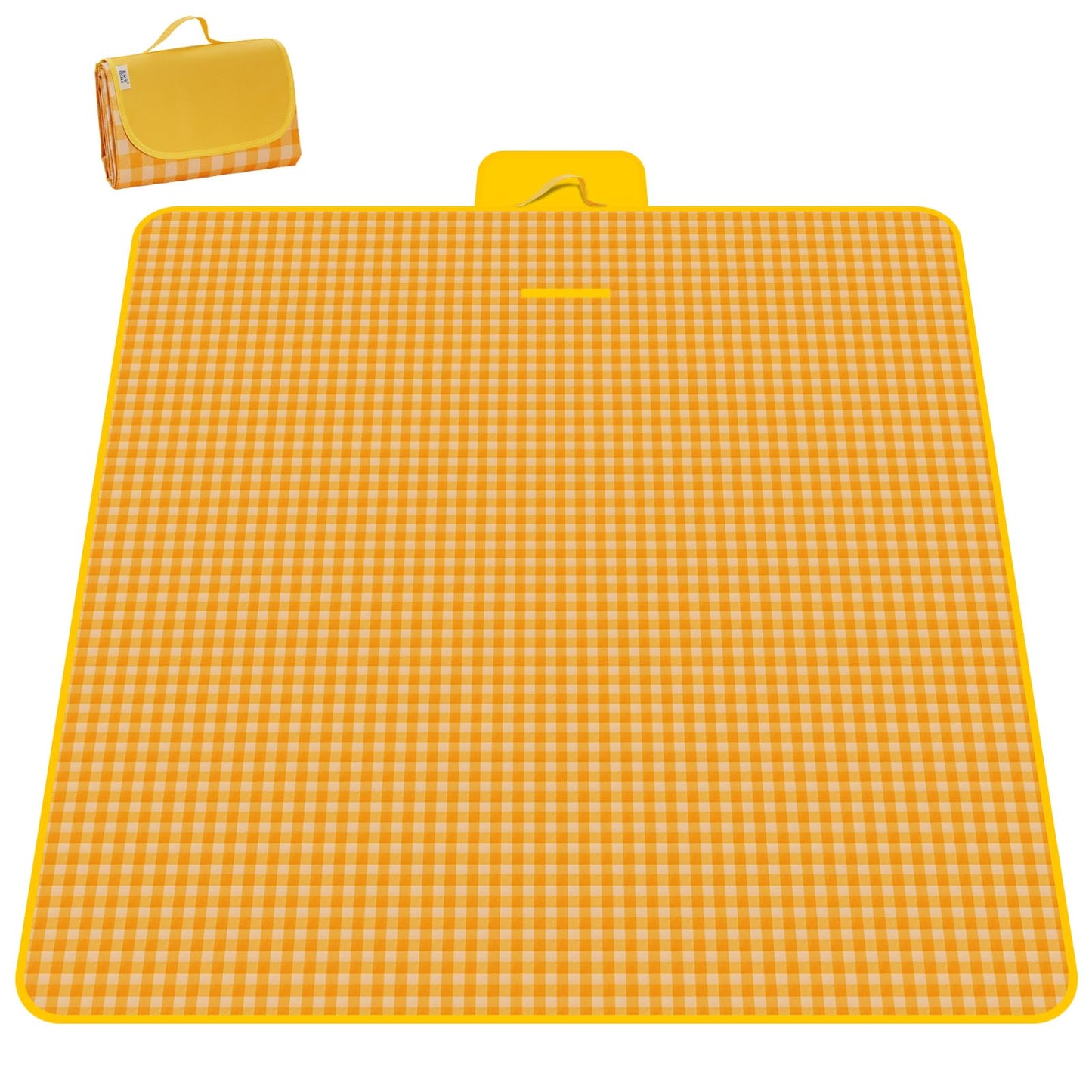 Lacabin Picnic Blanket 77 x 79 Inches Waterproof Oxford Fabric Picnic Blanket Portable and Foldable Outdoor Mat for Camping, Beach, and Family Picnics Yellow&White