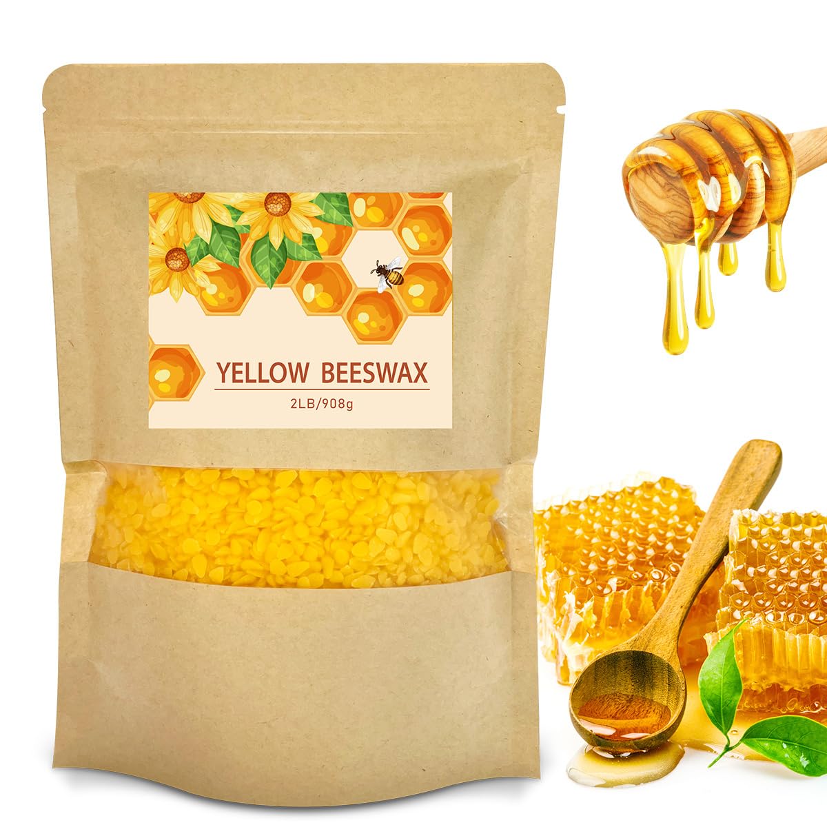 Yellow Beeswax Pellets 2LB, Organic Beeswax, Beeswax for Candle Making, Body, Skin Care DIY, Lip Balm and Soap Making Supplies(32oZ)