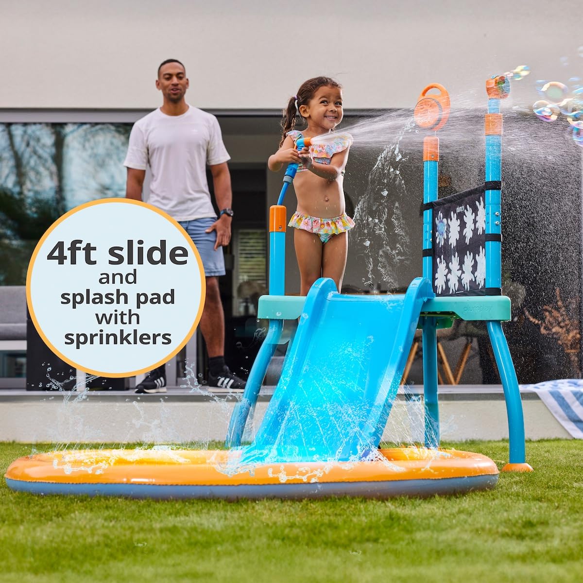 Plum Play Kids Splash Pad Station Water Slide Play Equipment - Outdoor Toddler Water Toys, Sprinkler Pool for Kids, Fun Backyard Water Park with Bubble Blower, Water Reveal Coloring Wall Ages 3 Years+