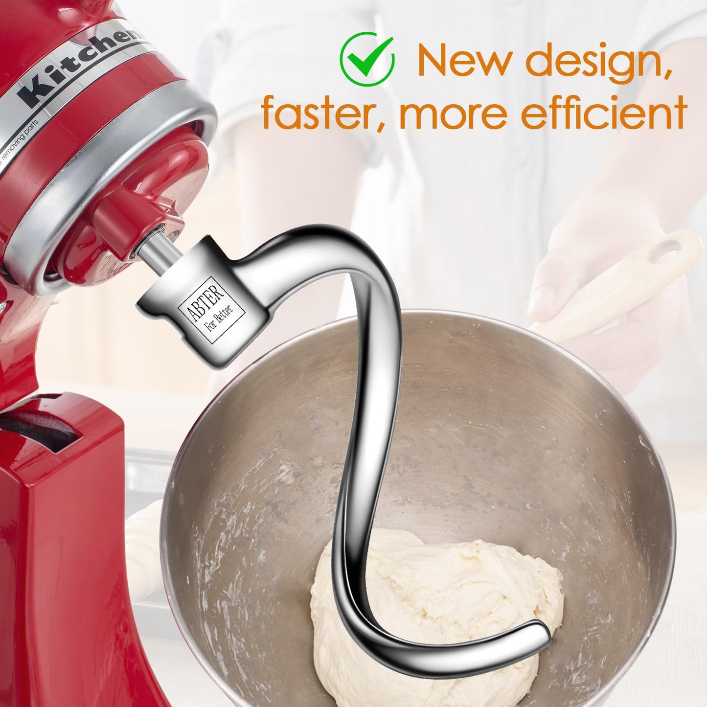 Stainless Steel Spiral Dough Hook Replacement for KitchenAid 4.5-5 Qt. Tilt-Head Stand Mixers.Accessories Compatible for Kitchen Aid K45, K45SS, KN15E1X, KSM75, KSM85PS, KSM88PSQ, KSM90 etc.