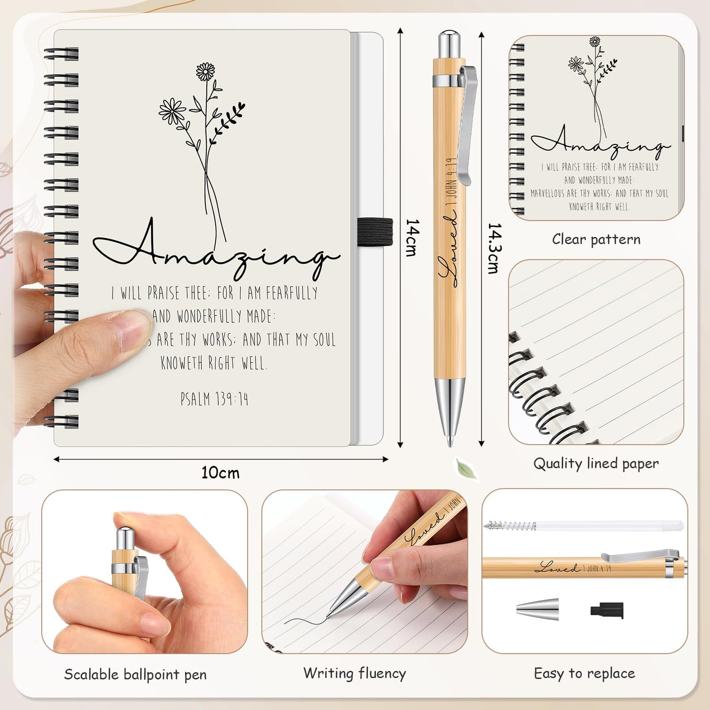 Suclain 7 Pcs Christian Religious Gifts, Spiral Notebook, Coffee Mug, Bible Bag, Ballpoint Pen, Makeup Bag, Inspirational Keychain for Women Easter Birthday Graduation Appreciation Gift(Inspirational)