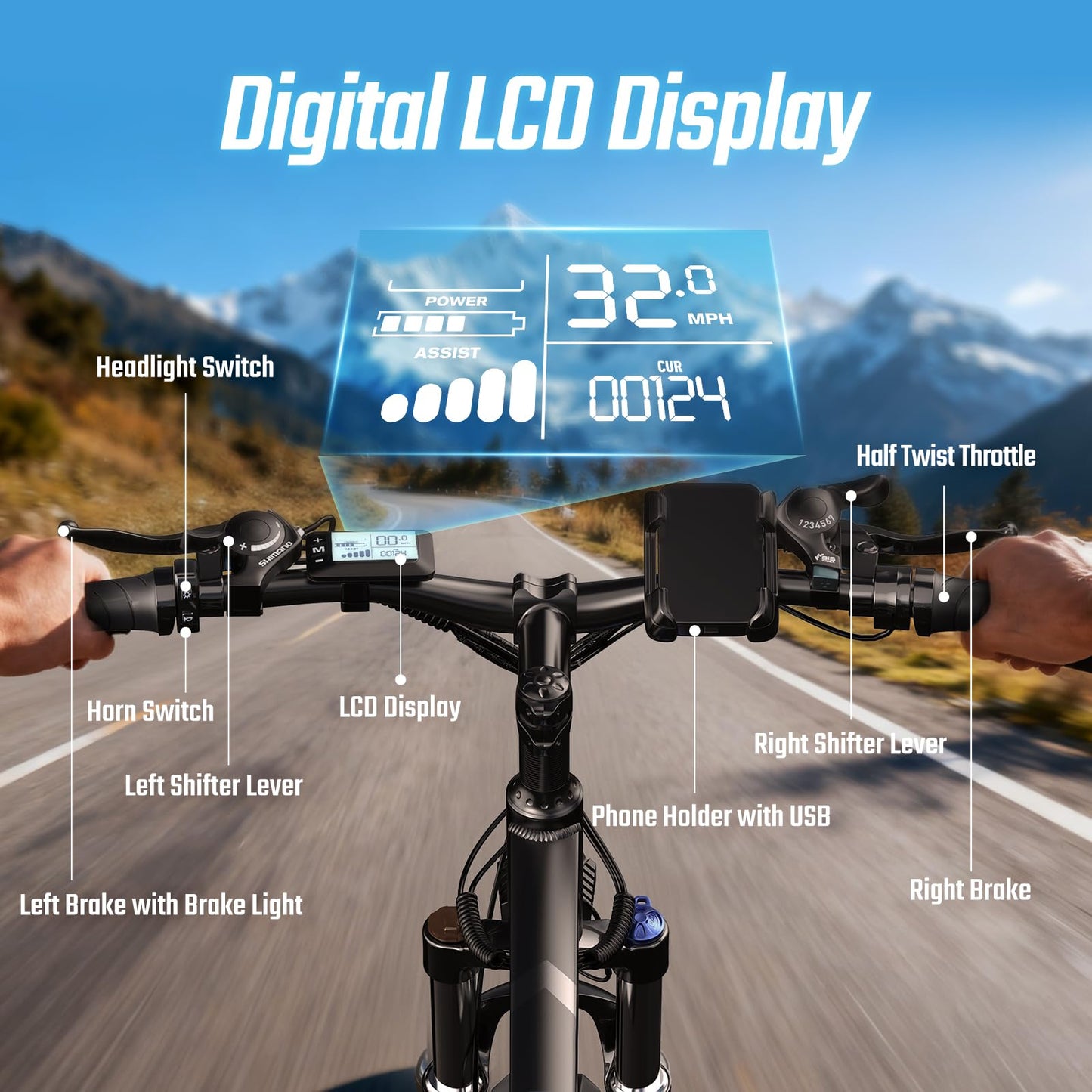 2000W Ebike for Adults, 80 Mile 32MPH Electric Mountain Bike, 48V 840WH Aluminum Electric Bicycle, 21-Speed Gears E Bike, Dual Disc Brakes with Brake Taillight, 27.5" Tire, Front Dual Suspension