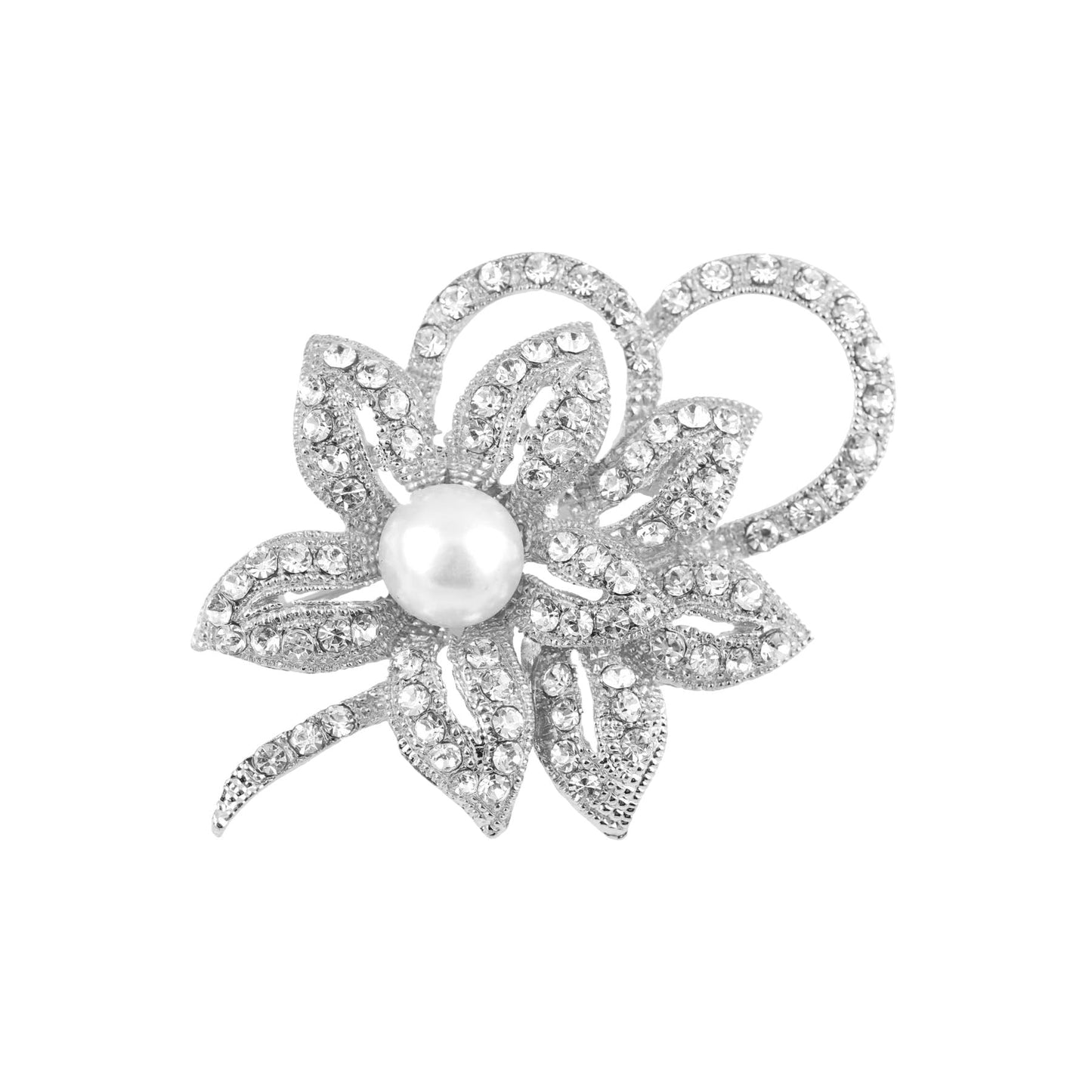 Crystal Flower Brooch Pins for Women Elegant Enamel Rhinestone Floral Brooches Pin Fashion Jewelry for Party Dance Wedding Banquet Brooch for Women Gift (Silvre Pearl Flower)