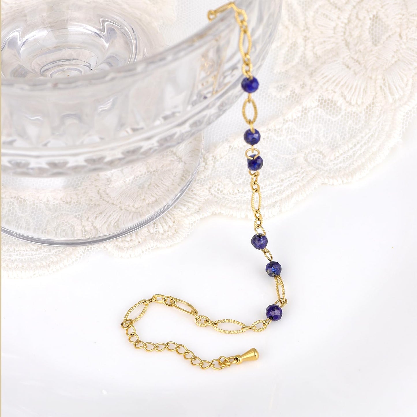 TaYolnFaSo Lapis Lazuli Beads Bracelet for Women Stainless Steel Dainty Stackable Blue Lapis Bracelet Gold Lapis Lazuli Jewelry Gift for Mother