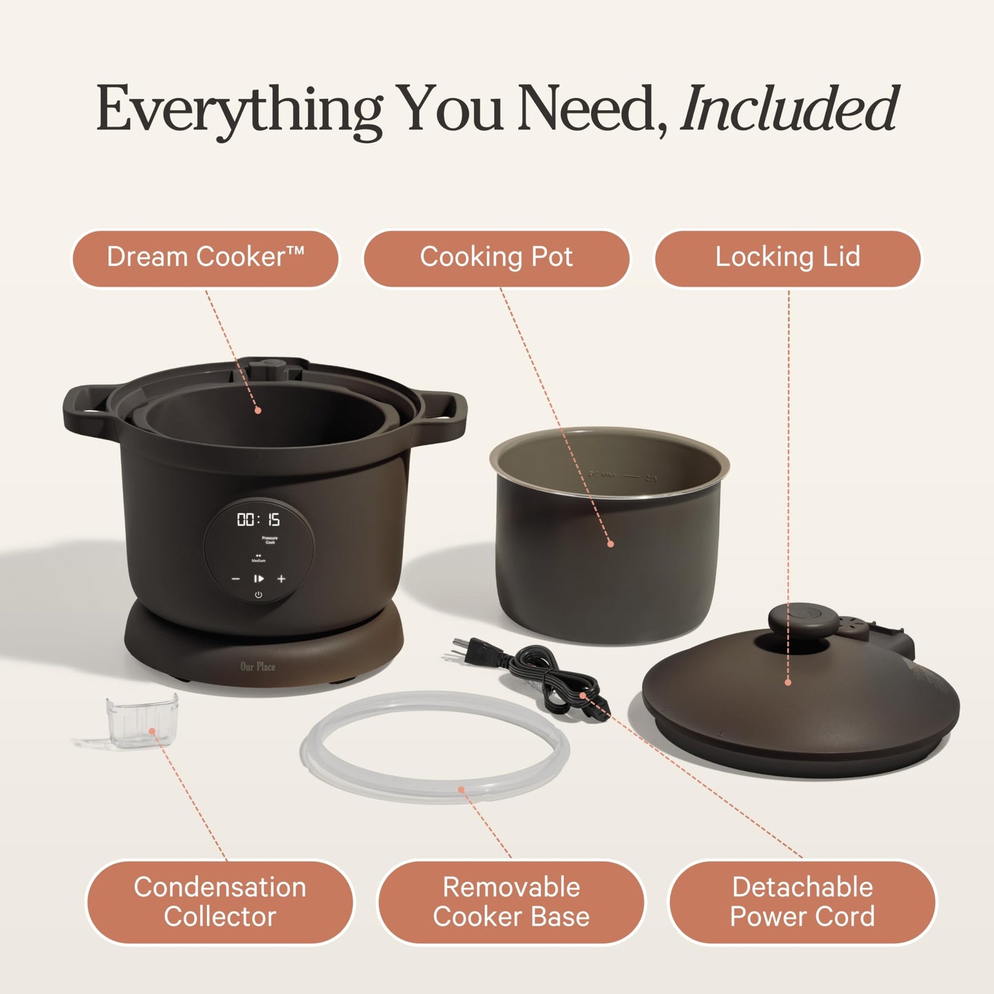 Our Place Dream Cooker | 6 Qt Ceramic Nonstick Multicooker & Pressure Cooker with Touchscreen Controls & Auto Steam Release | 4 Modes: Pressure Cook, Sauté/Sear, Slow Cook & Warm | Char