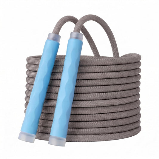 YUEDONG 8mm Thick Long Group Jump Rope 7 Meters Adjustable - Heavy Duty Nylon-Cotton Blend Collective Skipping Rope with 360° Ball Bearings, Wave Texture Full Silicone Anti-Slip Ergonomic Handles for School Team Activities Group Fitness (1, BLUE, 7M)