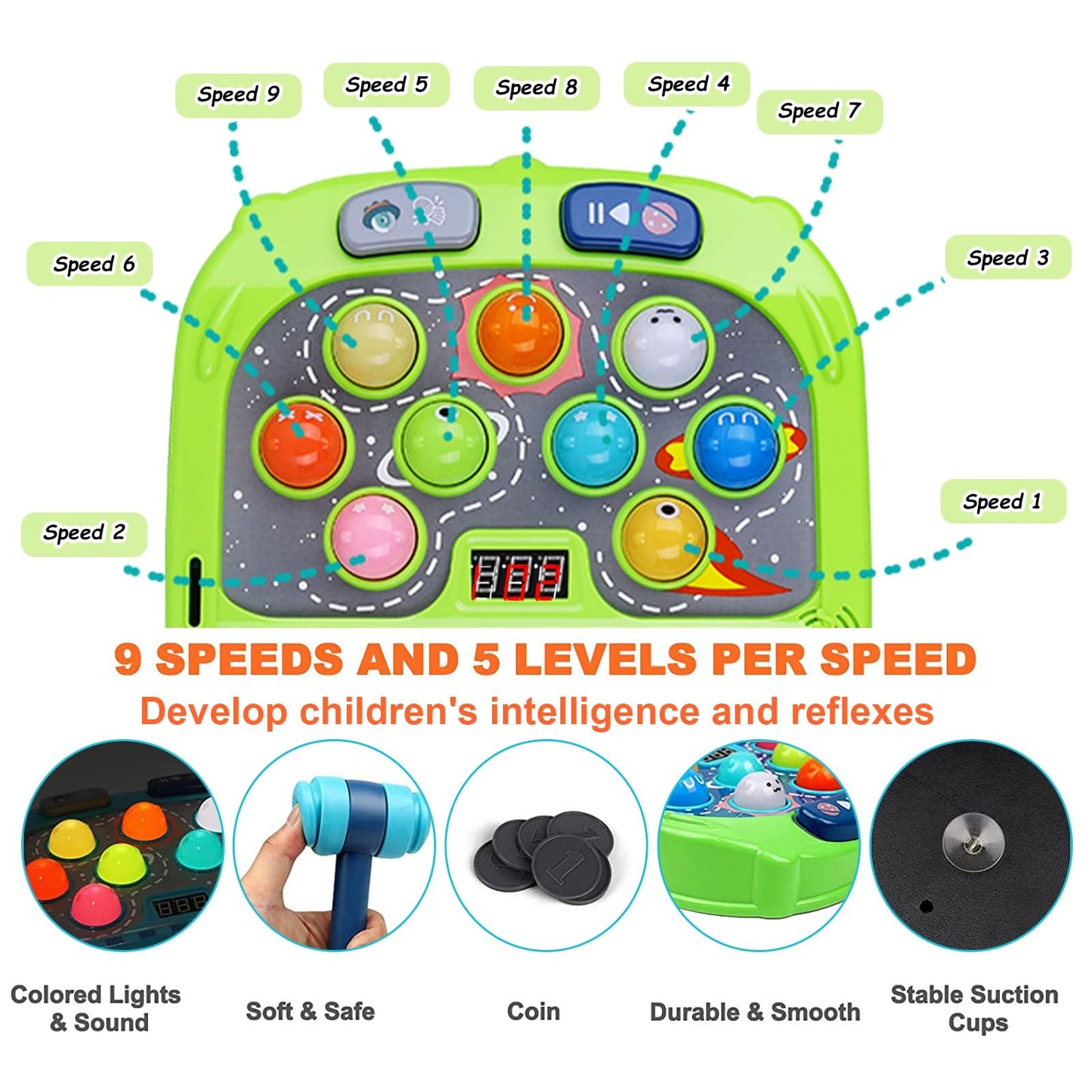 Whack Game Mole for Kids, Toys for 3 4 5 6 7 8+ Year Old Boys Girls, Pounding Toys for Age 3-8, Gift for Kids Toddlers Ages 3-12 Year Old, Interactive Educational Toys with Sound and Light, 3 Modes