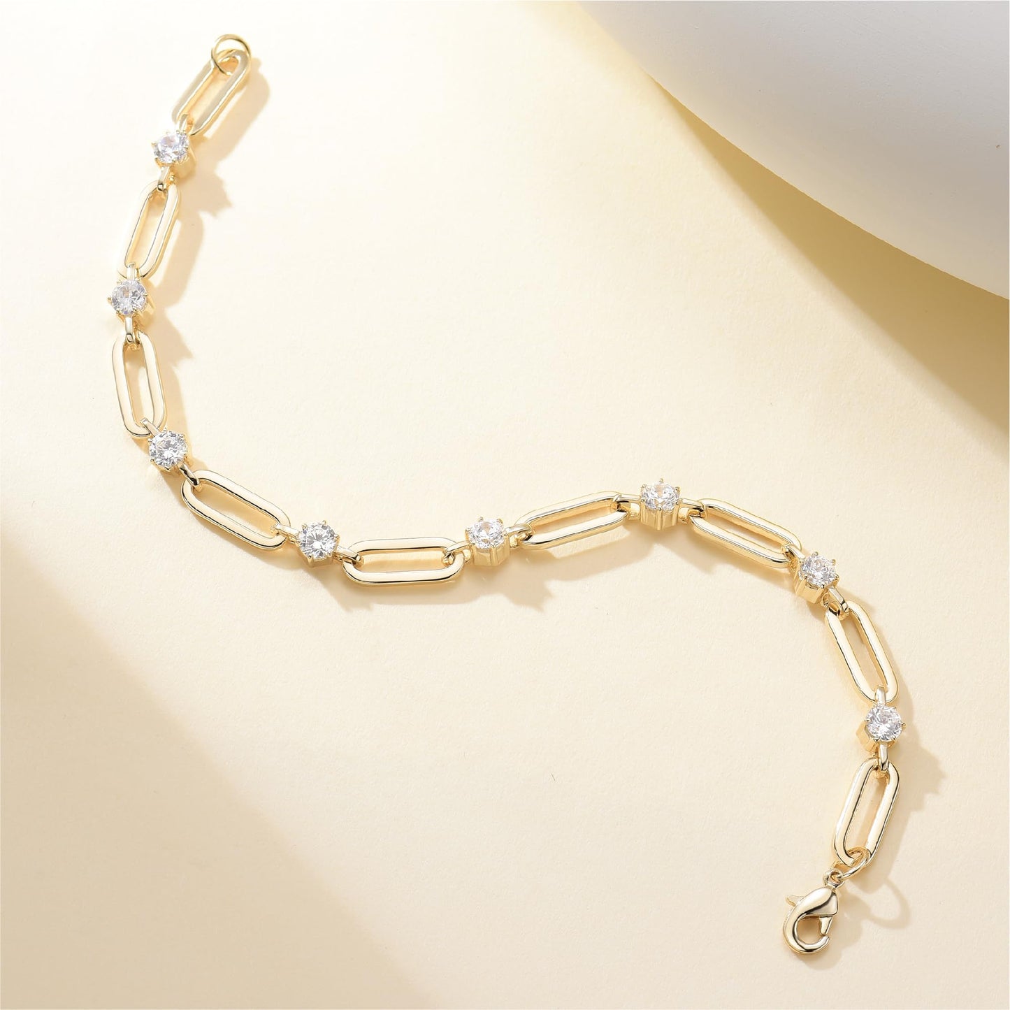 shinelab Paperclip Bracelet for Women Couple Bracelets with CZ Chain Strand Jewelry for Men_8.2inches