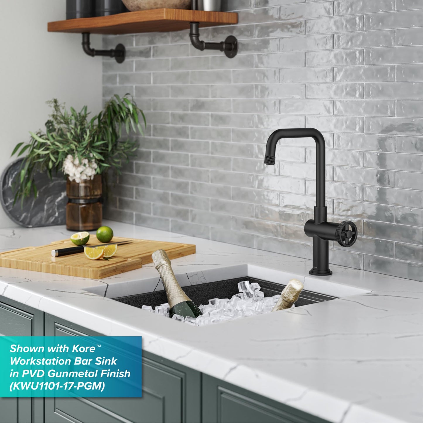 KRAUS Urbix Industrial Single Handle Bar Kitchen Faucet in Brushed Gold, KPF-3127BG