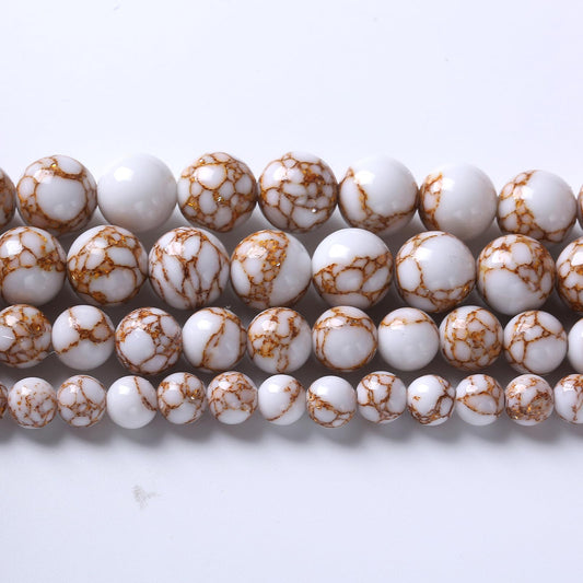 36pcs 10mm White Howlite Spun Gold Stone Beads for Jewelry Making Natural Stone Energy Healing Beads DIY Bracelet Necklace 15" (10mm, White Howlite Spun Gold Stone)