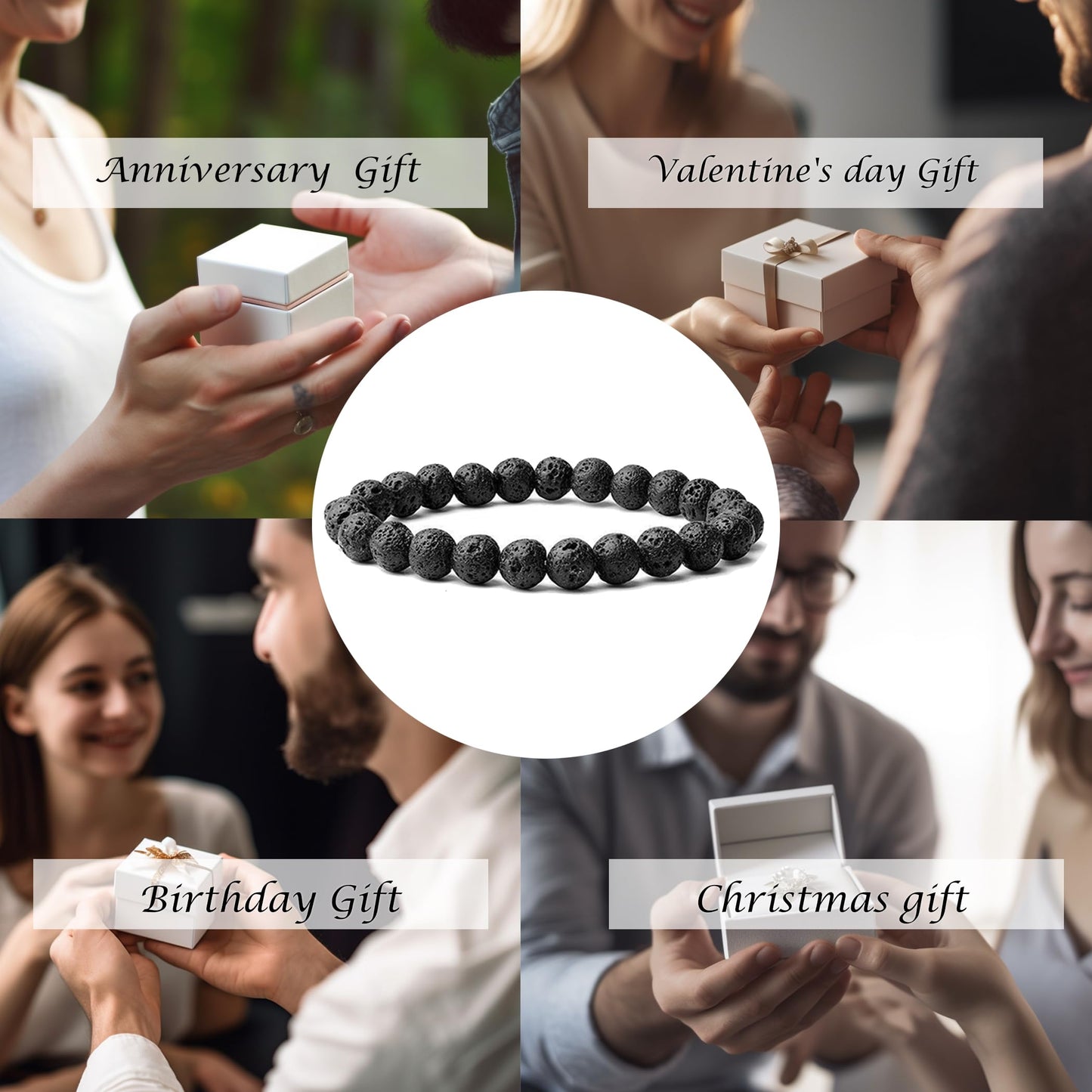 Cryhand Handmade 8mm Beaded Bracelets For Men Protection Bracelet For Women Chakra Feng Shui Stretchy Handmade Lucky Money Stretchy Crystal Bracelets Best Gifts (Lava 2PCS)
