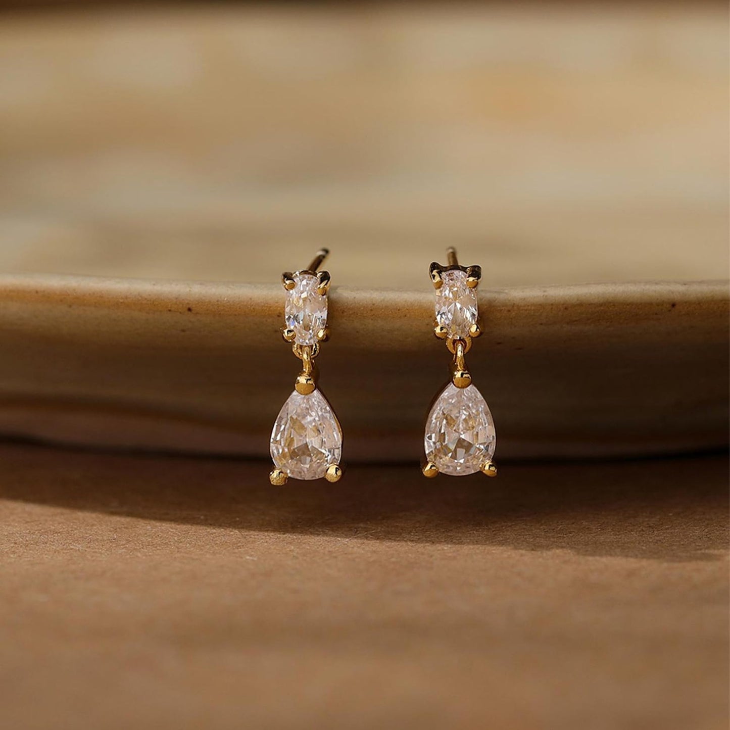 Qyalie Dangle Drop Earrings for Women Wedding Bridal Rhinestone Long Cubic Zircon Dangling Crystal Chandelier Sparkly 14K Gold Plated Dainty Trendy Jewelry (Gold-Two CZ)