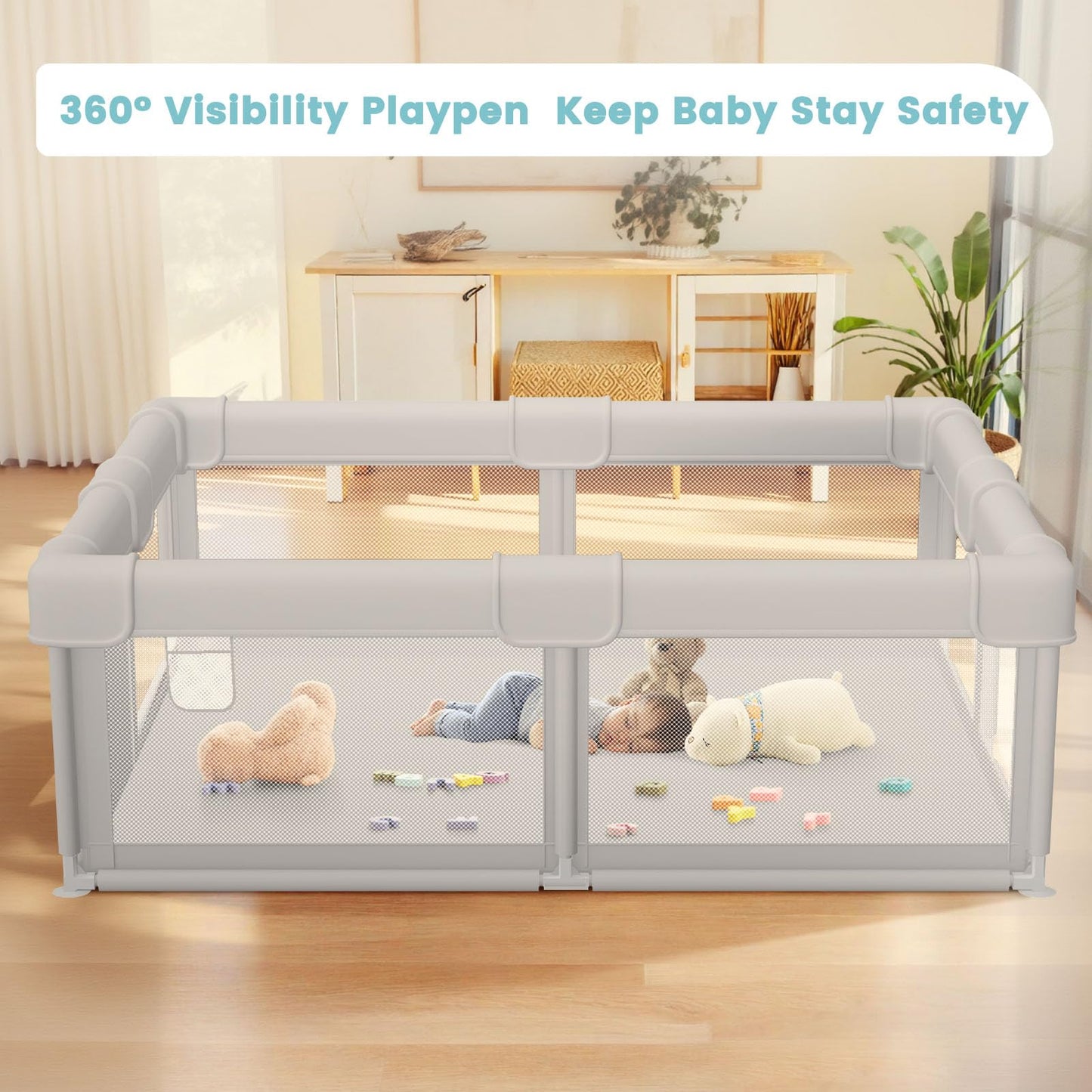 Besuhot Baby Playpen Baby Playard, Play Pen for Babies and Toddlers with Gate, 50x50 Fence, Sturdy Safety Playpen, Indoor & Outdoor Kids Activity Center (Pack of 2)