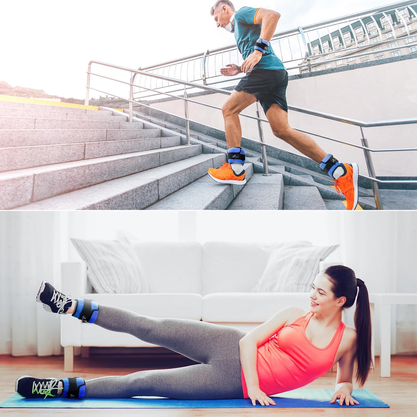 Sportneer Adjustable Ankle Weights: Upgraded Adjustable - Easy Pick & Place Leg Weights Cuffs Weights for Gym Fitness Yoga Walking Running Aerobics (Sapphire Glow, 5 lbs x 2)