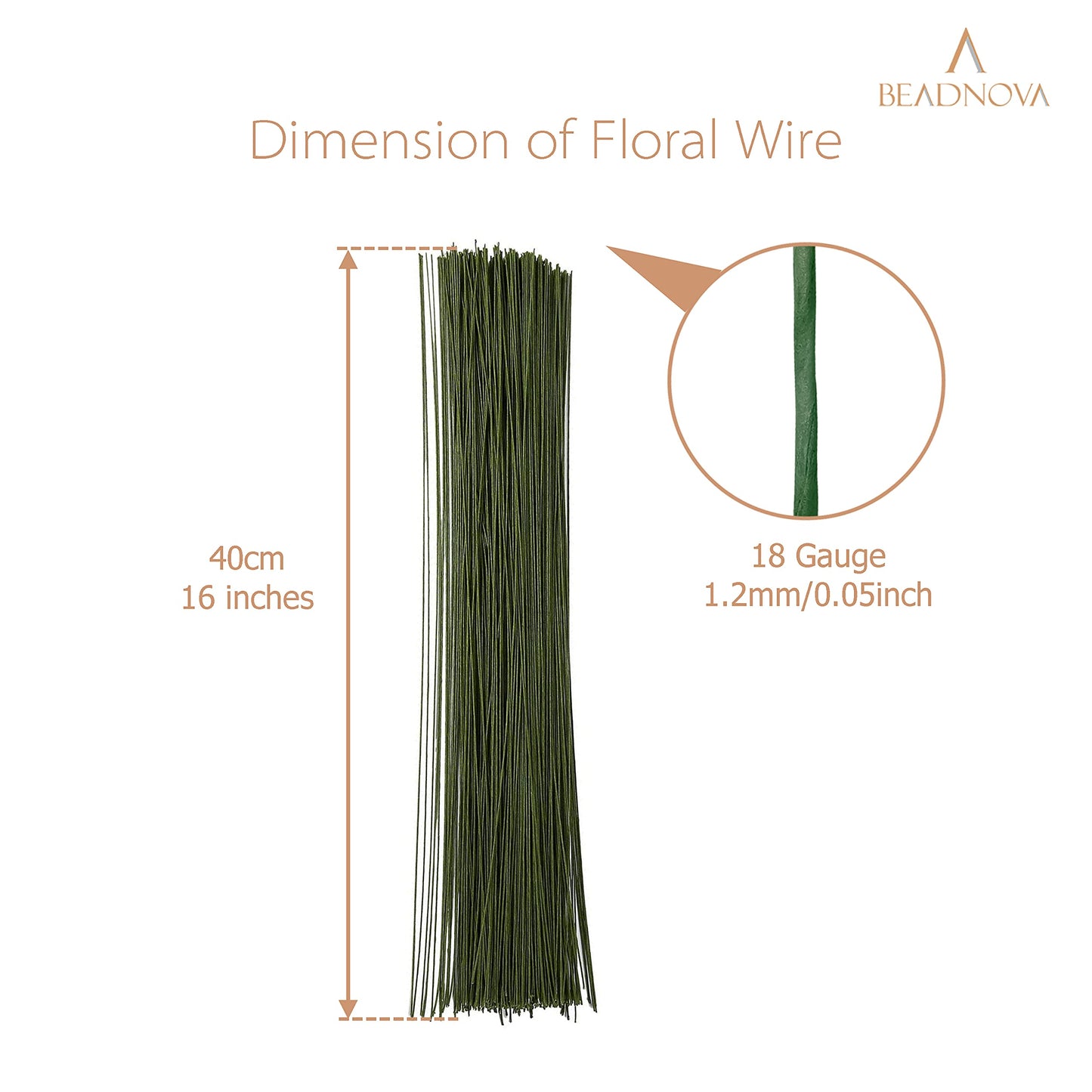 BEADNOVA Floral Stem Wire 200pcs 18 Gauge Fake Flower Stems Green Floral Wire for Flower Arrangement Florist DIY Bouquet (Dark Green, 200 Pcs)