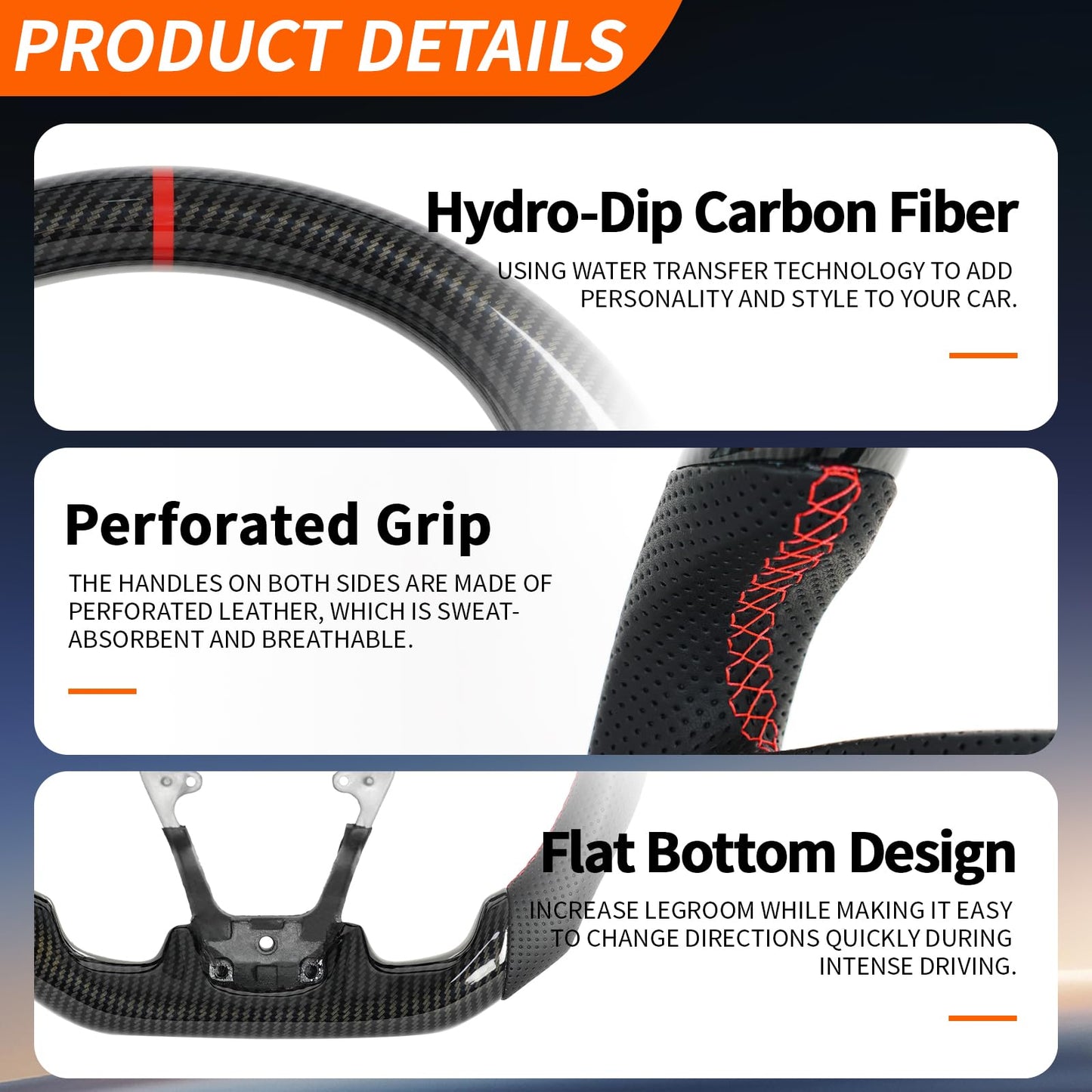JIANGGAI Steering Wheel,Hydro Dip Carbon Fiber Steering Wheel Fits For Honda Civic Gen 10th 2016-2021,Type R FK8 2016 2017 2018 2019 2020 2021,Microfiber Leather & Red Indicate