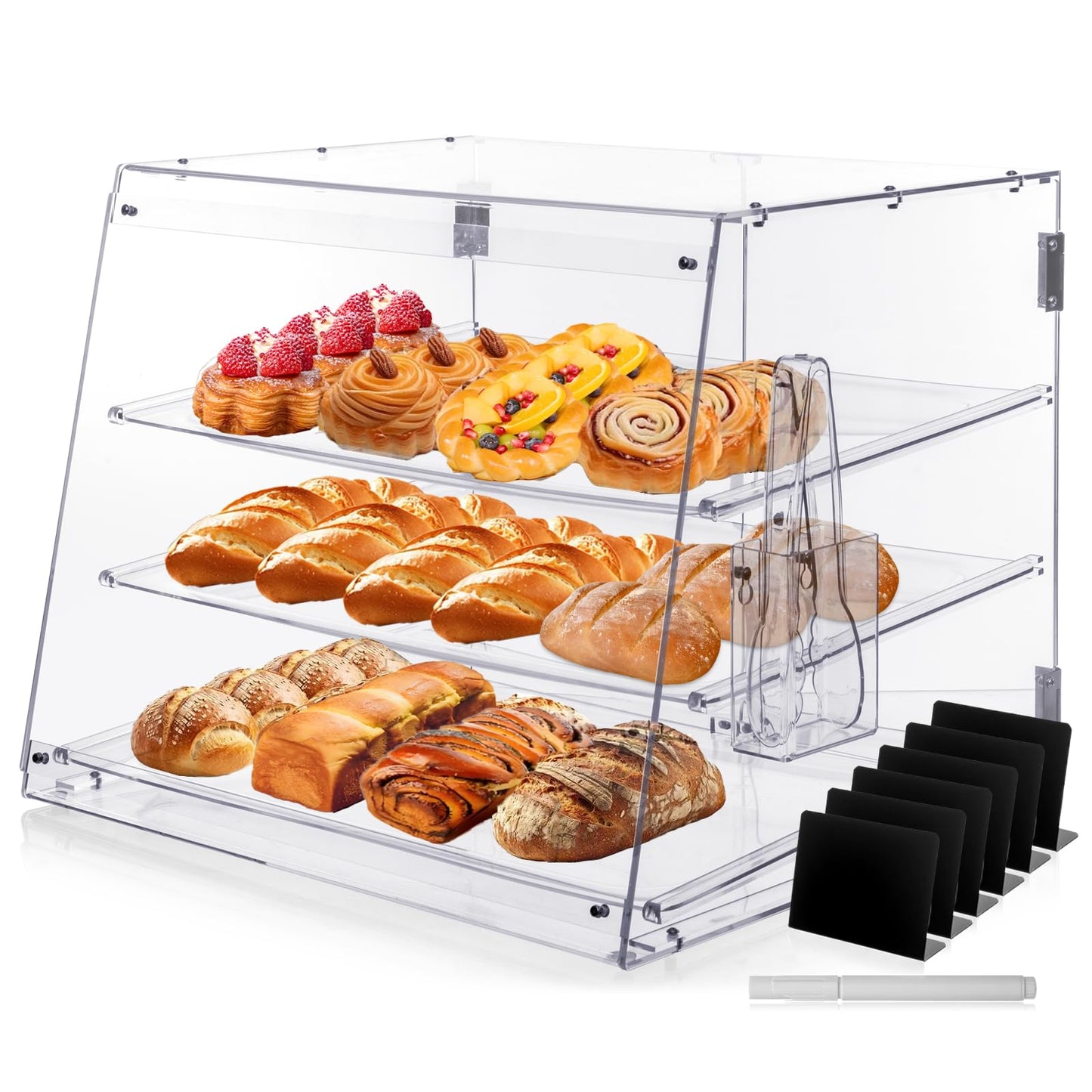 Old Canal Bakery Display Case, Pastry Display Case Countertop 3 Tier Tray, Acrylic Clear Boxes for Bread Pastry Desserts Food Cookie, Display Cabinet Box for Baking Enthusiasts, 20.86 x 17.3 x 16.5 in