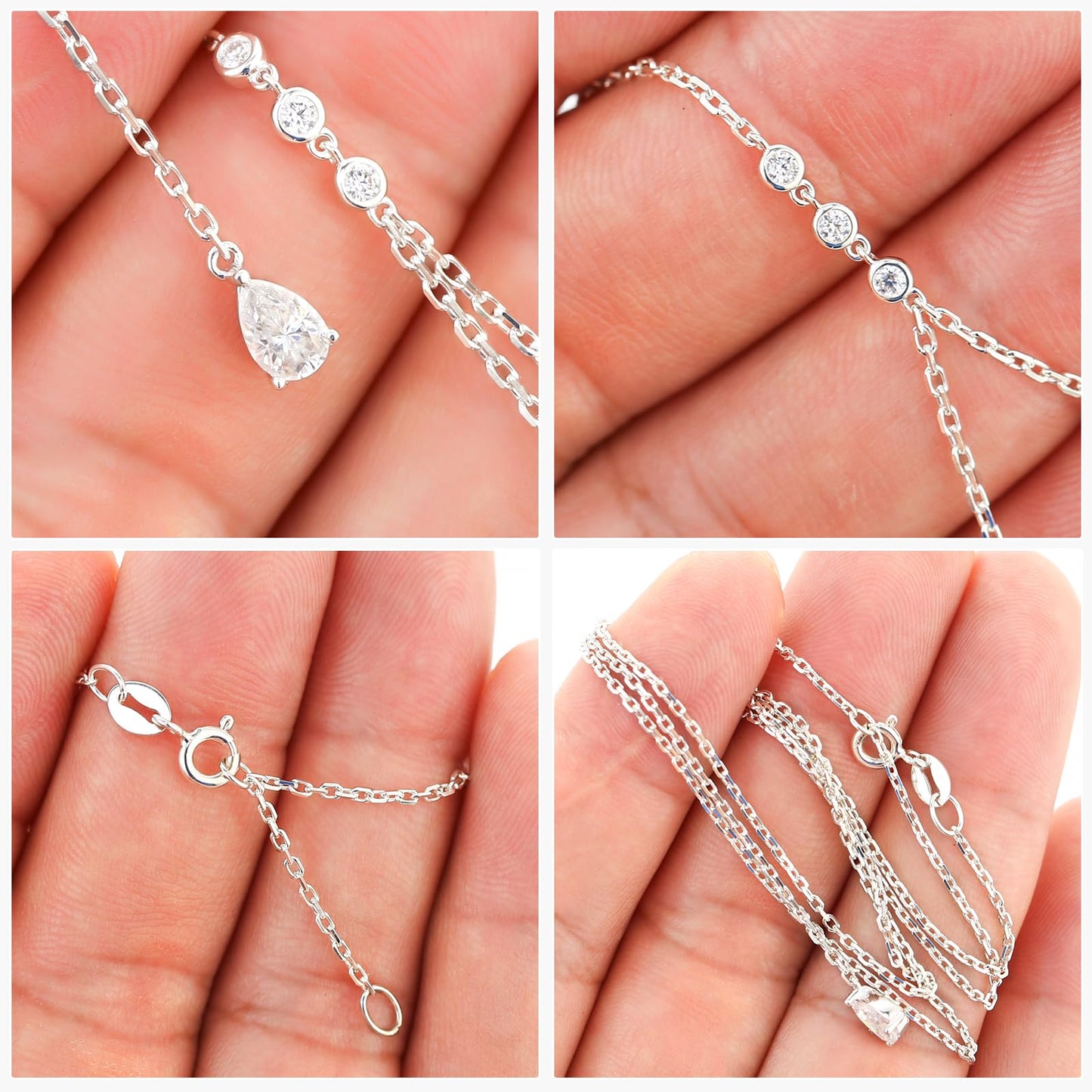 TWTWIO Moissanite Pendant Necklace for Women, D Color VVS1 Clarity 0.59CT S925 Sterling Silver Lariat, 18K White Gold Plated, Valentine's Day Jewelry Gift for Her