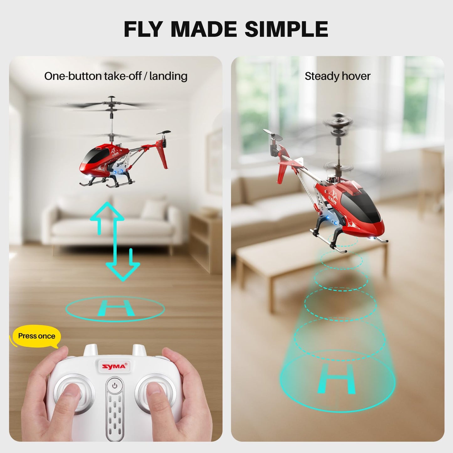SYMA S107H-E RC Helicopter for Kids 8-12 and Beginners, Remote Control Helicopter with Altitude Hold, 2 Speed Modes, Whole Alloy Toy for Boys Girls Indoor Gift