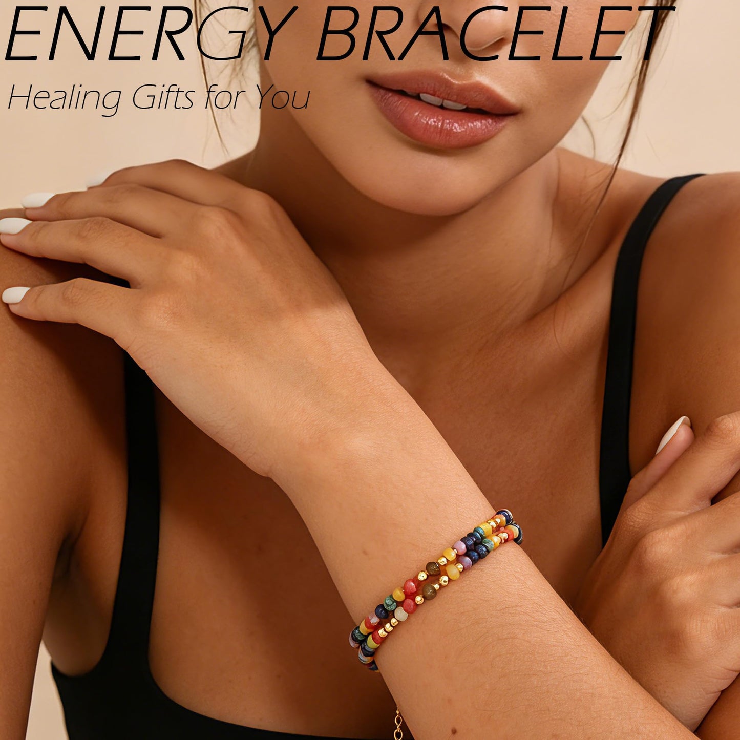 Nymerianoble Crystals and Healing Stones Chakra Bracelets, Natural Stone Beaded Bracelets for Women Adjustable Bracelet Inspirational Gifts for Women Wife