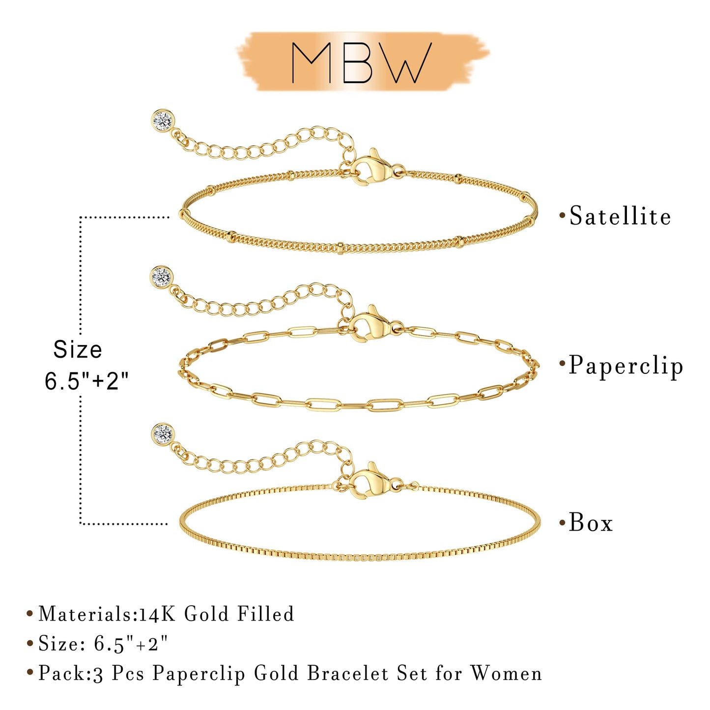 MBW 14K Gold Plated Bracelets for Women, Dainty Bracelet Set Paperclip Chian Bracelet Stack Thin Link Bracelet Waterproof Minimalist braclets Fashion Jewelry Gold Accessories for Womens Trendy