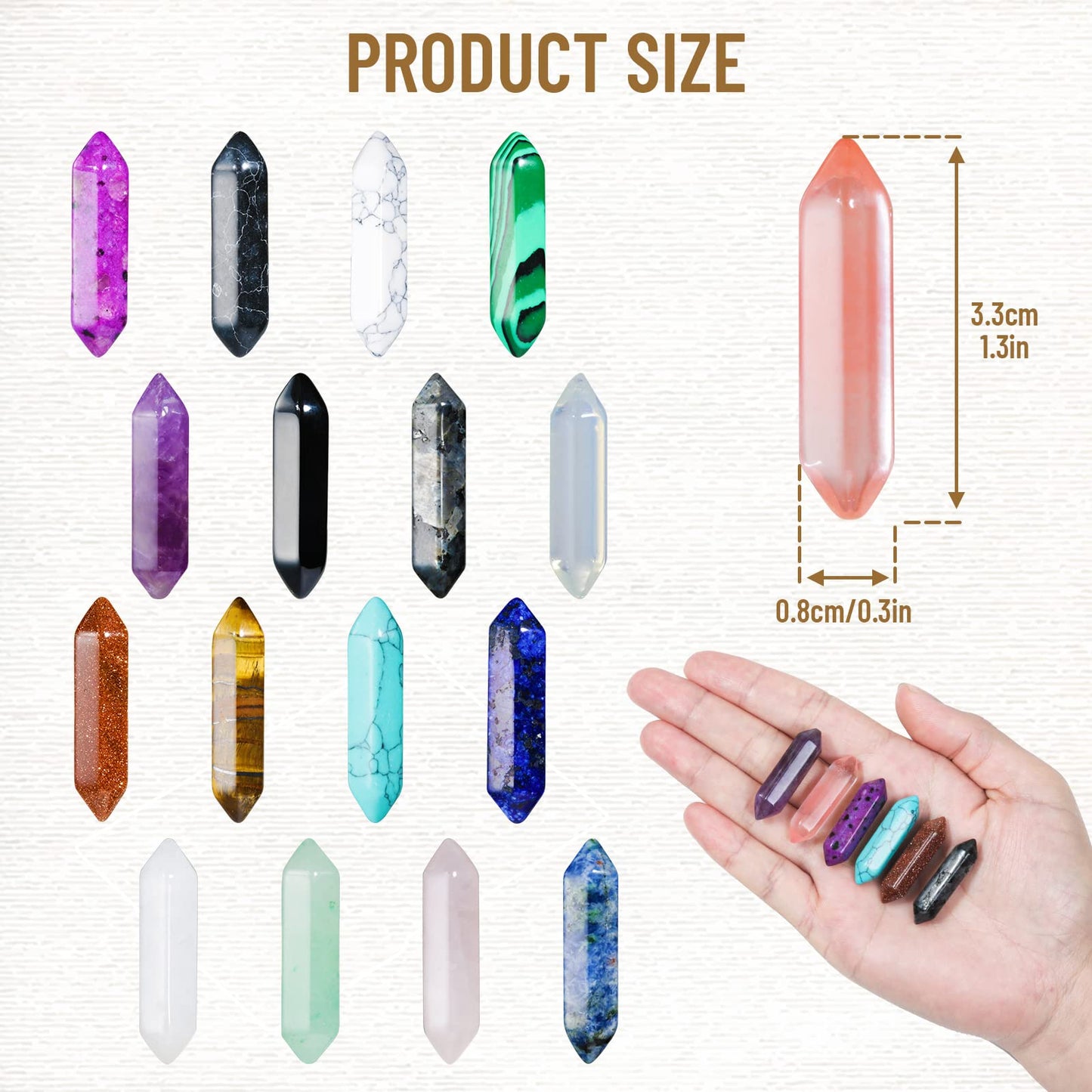 17Pcs Healing Crystals Stones Sets, Hexagonal Bullet Shaped Reiki Meditation Gemstone Chakra Stones Tiger Eye Obsidian Quartz Crystals Gemstone Wand Set Pendants with Storage Box