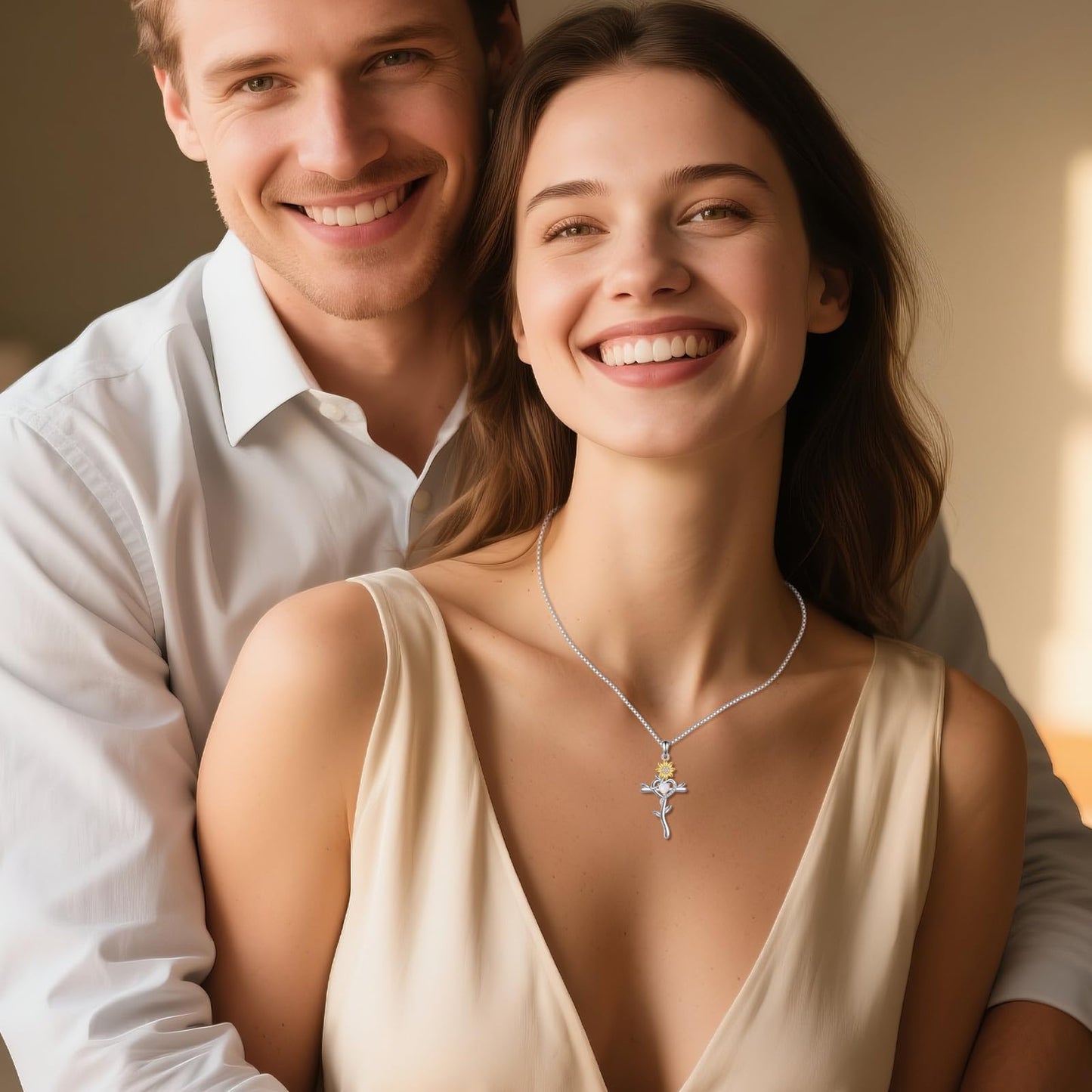 POPLYKE Cross Necklace for Women Sunflower Cross Necklace 925 Sterling Silver Opal Pendant Religious Jewelry Sunflower Gift for Her