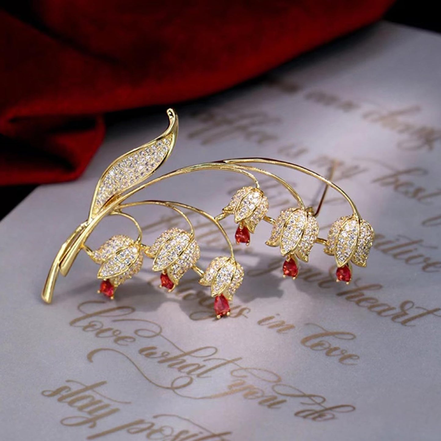 UNVAK Bell Orchid Brooches for Women Rhinestone Bell Orchid Brooch Pin Gold-plated Flower Lapel Pin Jewelry Mother's Day Wedding Gifts for Mom Wife