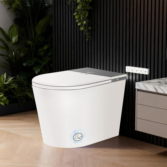 BAYTINA Smart Toilet, One Piece Toilet with Bidet Built in, Modern Tankless Toilet with Heated Toilet Seat, Bidet Warm Water, Dryer, Auto Toilet Flushing, Foot Sensor Operation