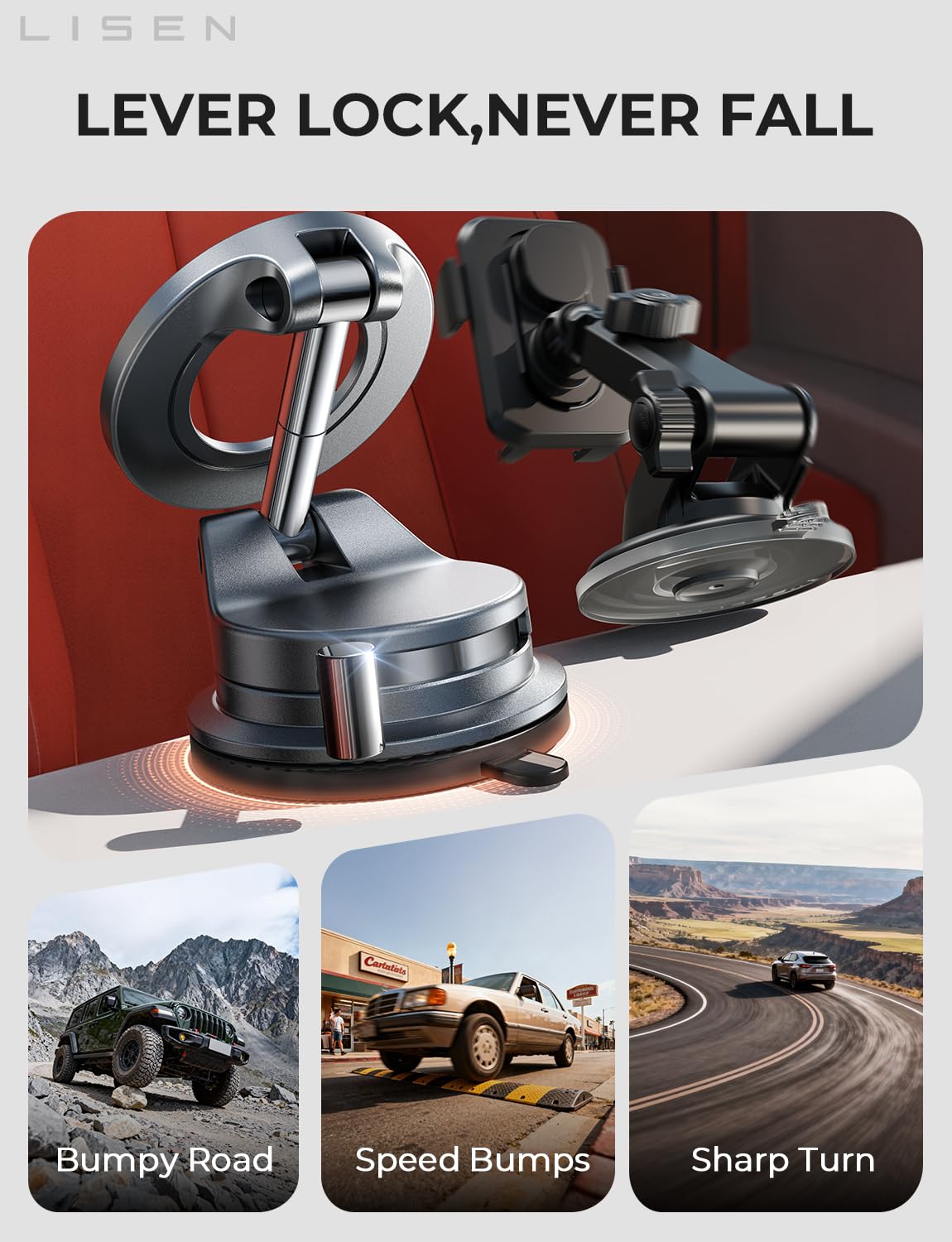 LISEN for Magsafe Car Mount, Cell Phone Holders for Your Car, Magnetic Car Accessories for Women Men Jeep Truck, Gifts for Mothers Day Him Her for iPhone 17 Pro Max 16 15 14 13 12, Samsung S26, Black