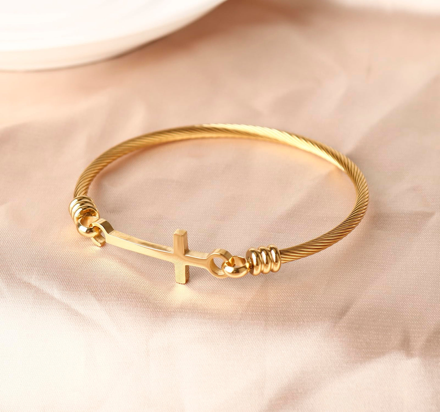 DS Religious Gift for Her Christian Cross Bracelet Bible Verse God is Within Her She Will Not Fall Inspirational Bracelets For Women Stainless Steel Jewelry Gift To Daughter Best Friend (Cross bracelet-Gold 13)
