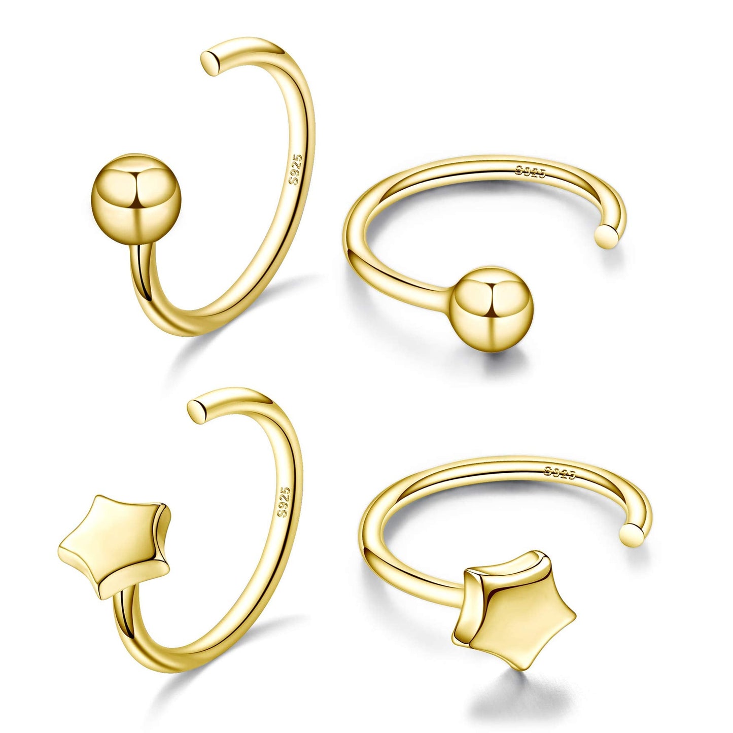 Half Hoop Earrings 18K Gold Plated 925 Sterling Silver Ball Huggie Hoop Earrings Star Hugger earrings for women