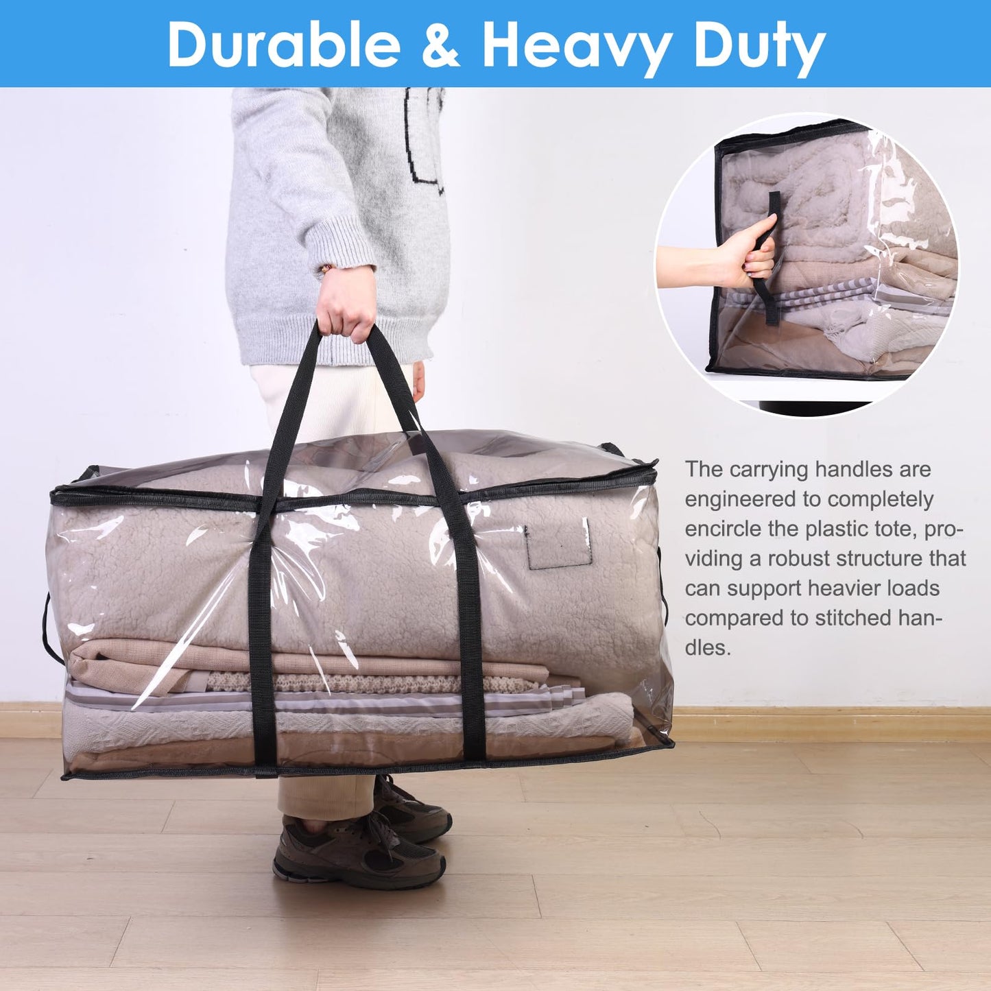 Moving Bags Heavy Duty, 6 Pack Clothes Storage Bags with Strong Zipper & Handles PVC Water-Resistant for College Supplies(Black)