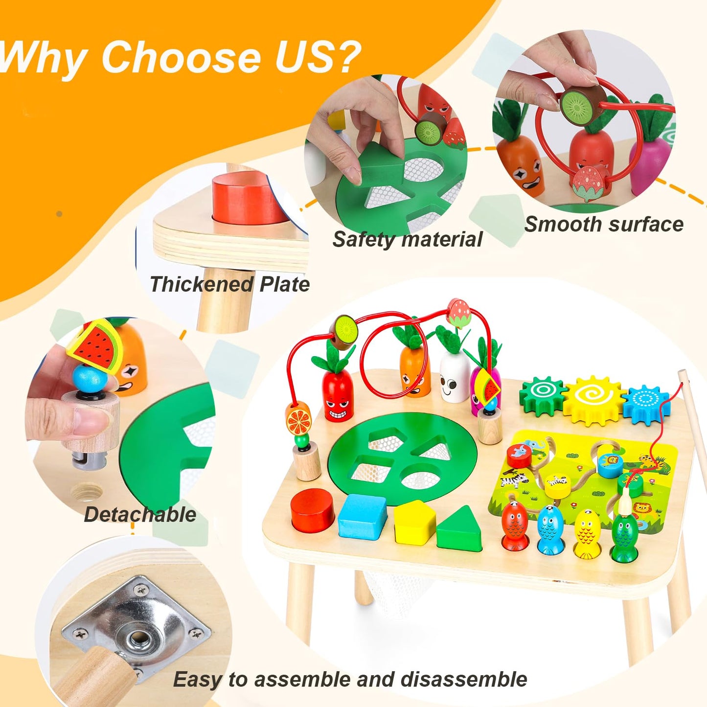 HEYLANDU Activity Table, Montessori Toys for 1 2 Year Old Girls Boy Gifts, 7 in 1 Wooden Sensory Play Table for Toddler 1 2 3, Learning Toys for Baby 12-18 Months 1st Christmas Birthday Gifts