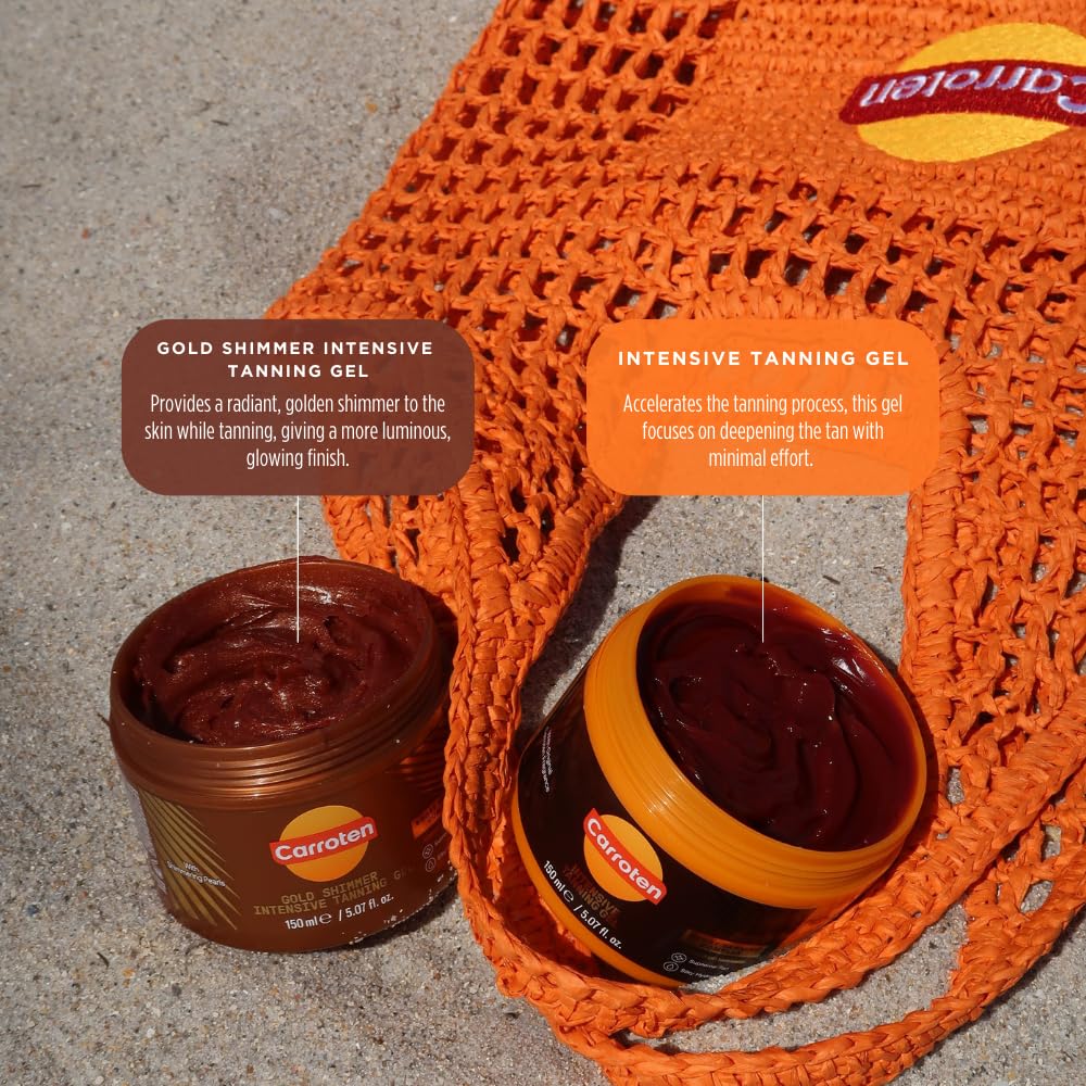 Carroten Gold Intensive Tanning Gel | Bronzing Tan Accelerator | Water-Resistant with Carrot and Coconut Oil | Vitamin A & E For Moisture and Hydration | Made in Greece | 5 Fl Oz