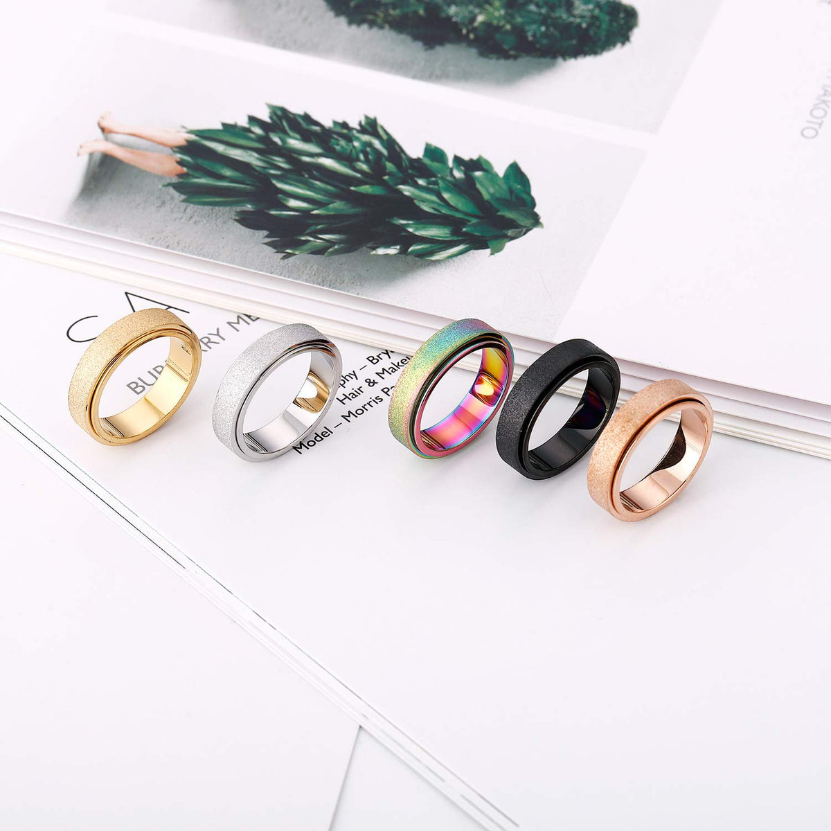 OreilleStar Anxiety Ring for Women Fidget Spinner Ring Fidget Toys Adults Titanium Stainless Steel Thumb Ring 6mm Wide Rose Gold Size 8