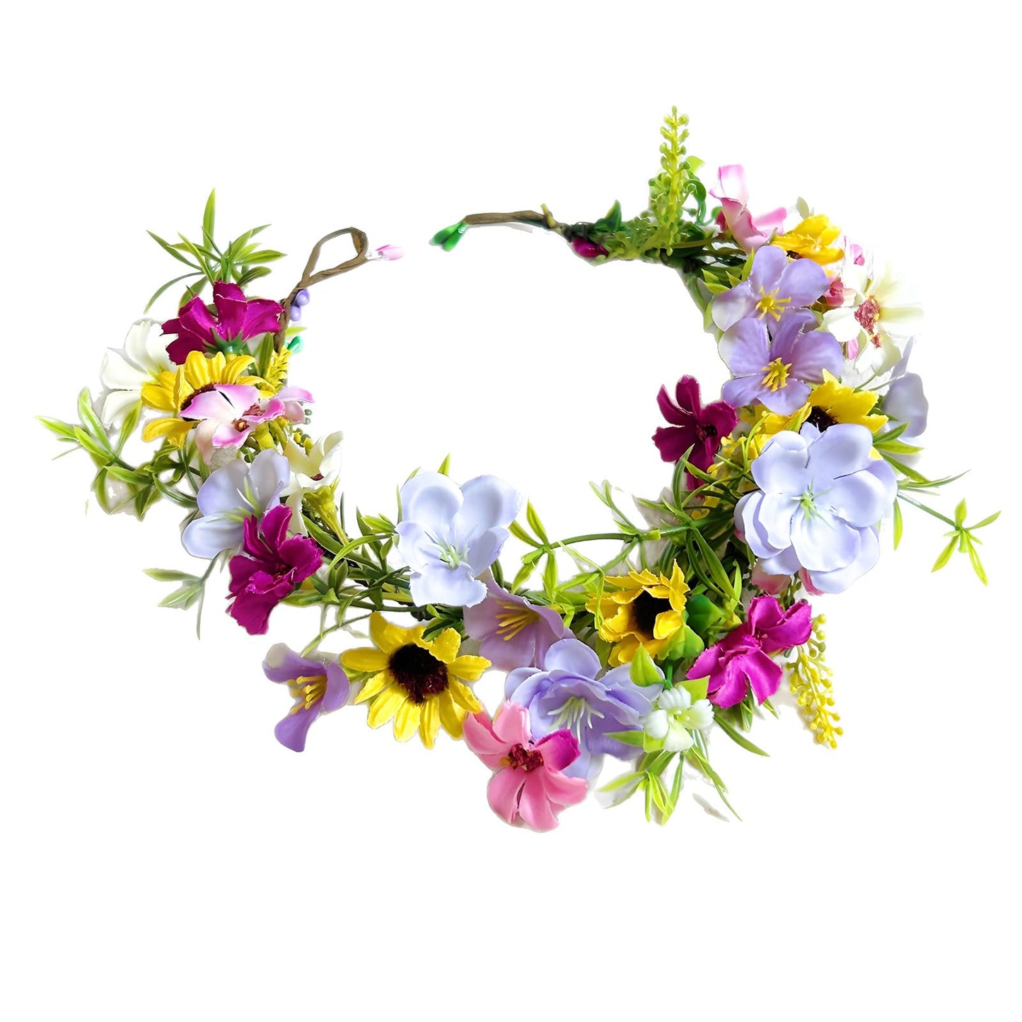 KorViSHOW Fairy Flower Crown Headband, Artificial Sunflower Daisy Floral Headpiece, Boho Forest Woodland Flower Headband for Women Girls Maternity Birthday Wedding Renaissance Festival Hair Accessory