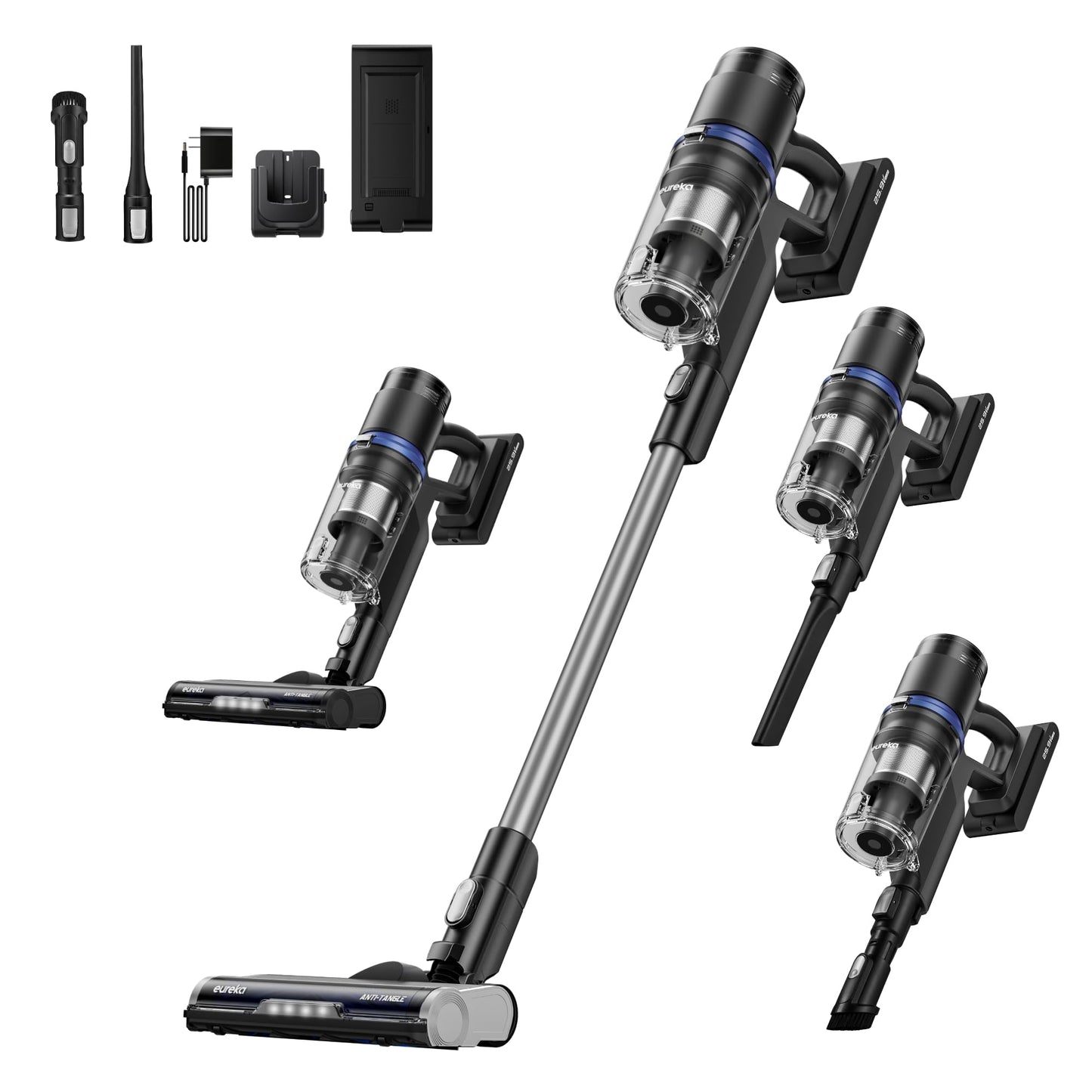 Eureka Cordless Vacuum Cleaner, Anti-Tangle Brushroll, Rechargeable Stick Vacuum, Lightweight for Carpet, Hard Floor, Pet Hair, Black NEC451BL