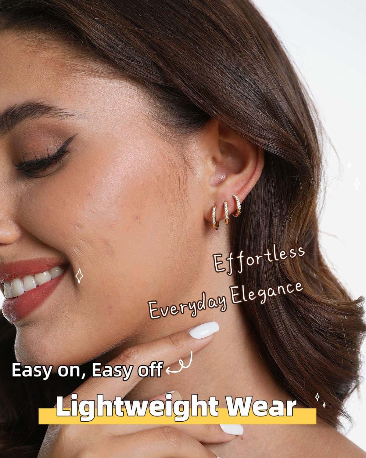 3 Pairs Gold Earrings for Women Hoop Earrings Non Tarnish: 14K Gold Plated Nickel Free Small Huggie Hoops Lightweight Earrings for Sensitive Ears, Sleep, Swim, Multiple Piercings 1st 2nd 3rd Ear Hole Helix