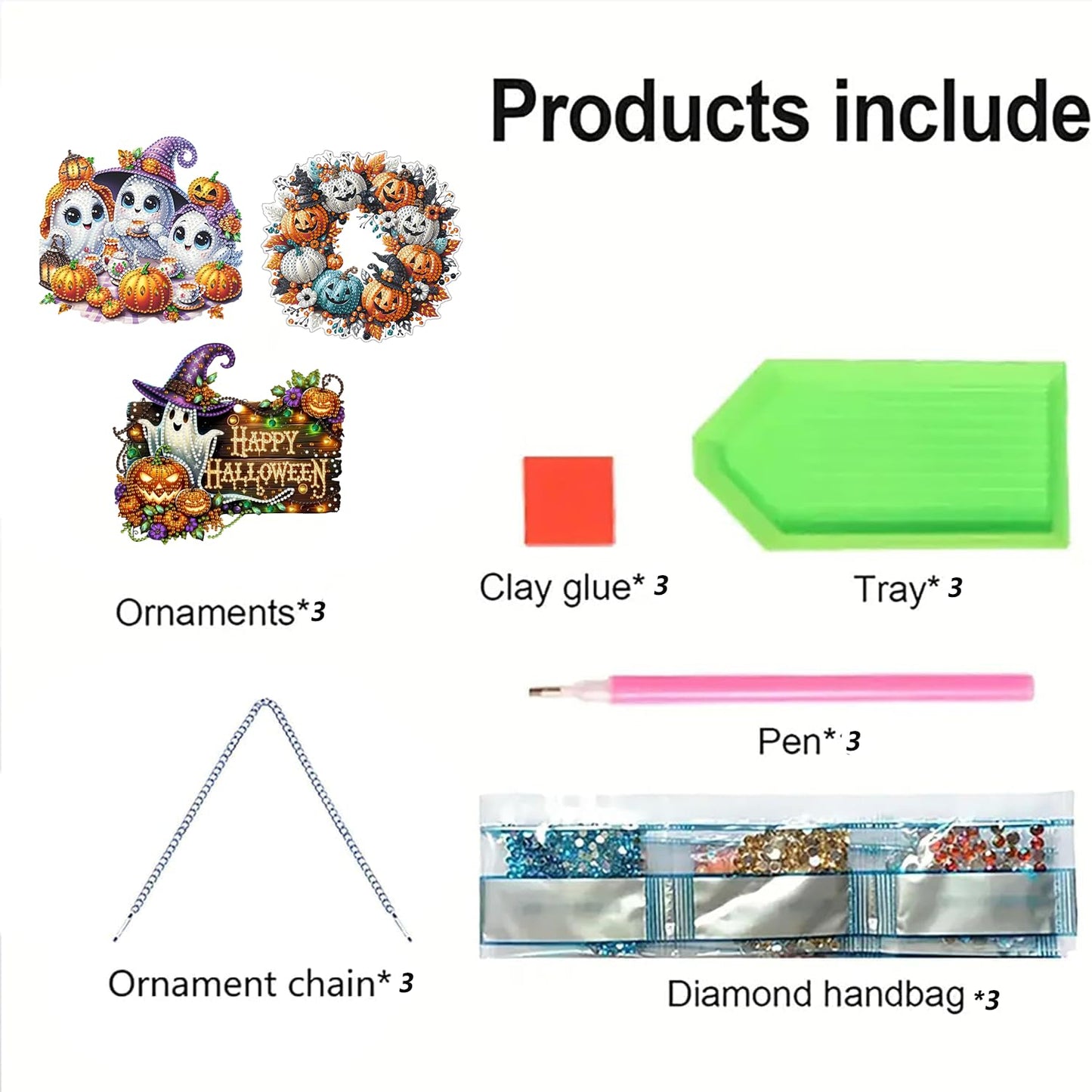 AIBOERL Diamond Art Hanging Kit for Adult,Special Shaped Rhinestone,Double Sided 5D DIY Acrylic Diamond Art Painting Window Pendants Home Garden Wall Hanging Kits Hanging Ornament (3 Pack Halloween)