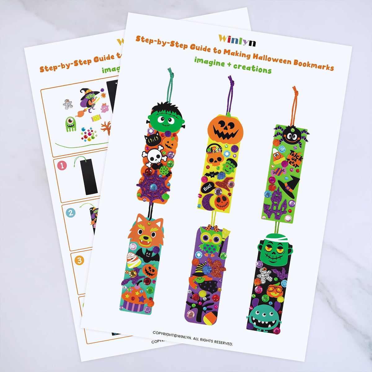 Winlyn 36 Sets Halloween Crafts Kits Holiday Fall Kids Crafts DIY Halloween Bookmarks Ornaments Art Sets Bats Monster Ghost Foam Stickers Arts and Crafts for Kids Classroom Activities Party Favors