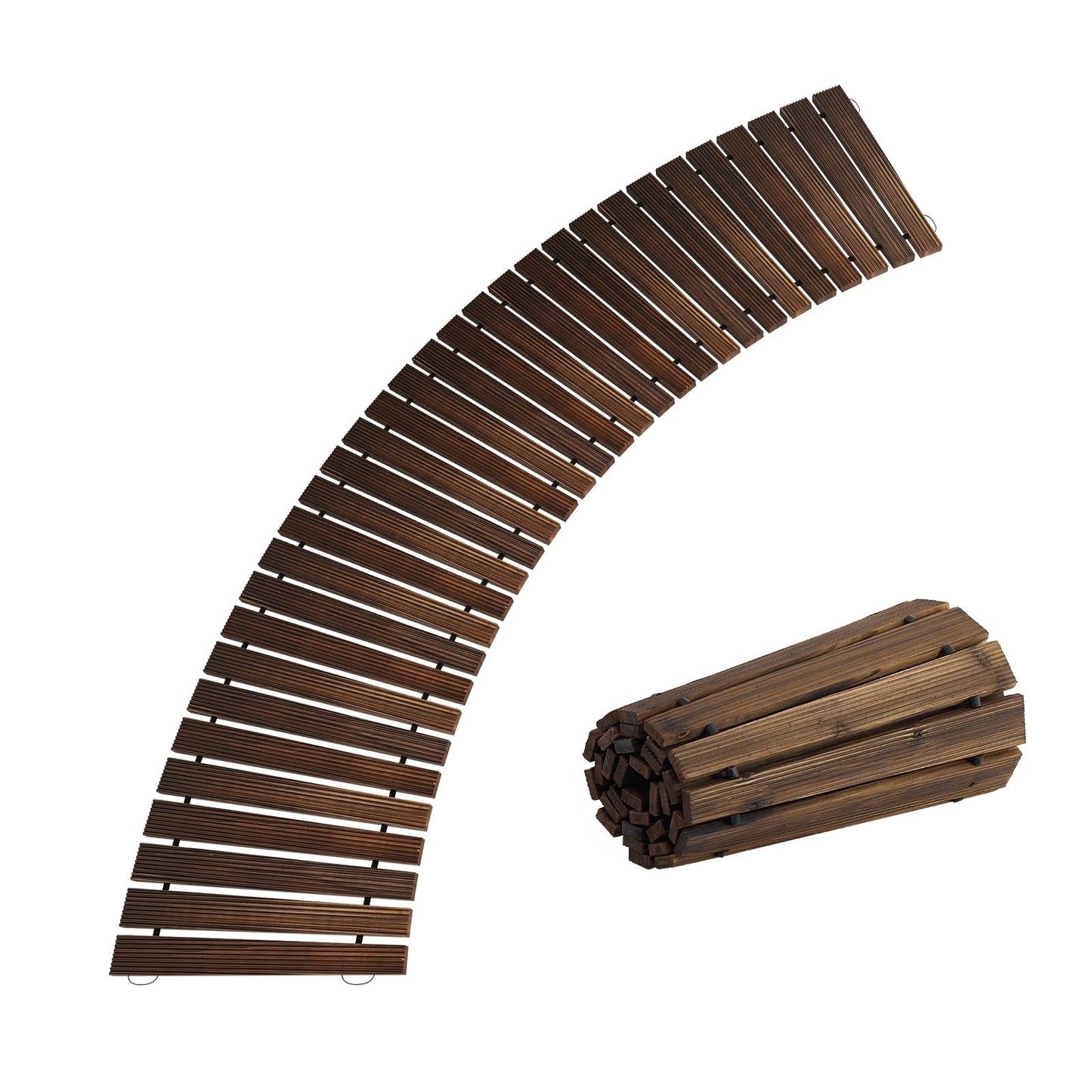 6FT Curved Wooden Garden Pathway Walkway Outdoor Roll Out Decorative Garden Non-Slip Patio Path Decorative Boardwalk Outdoor Road Floor for Backyard Beach Wedding Party