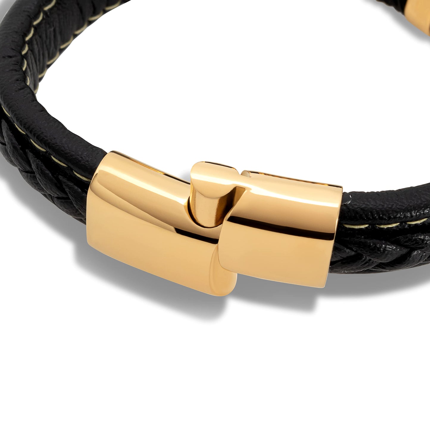 SERASAR Pulsera de oro para hombre 17cm con caja regalo hombre, trenzas piel vaca, cierre magnetico ajustable, joyero multicapa, joyeria cuerda magnetica masculina