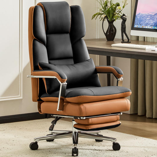 Furniliving Big and Tall Office Chair 500lbs,High Back Executive Leather Office Chair with Footrest,Wide Seat Reclining Desk Chair with Lumbar Support, Armrest, Black