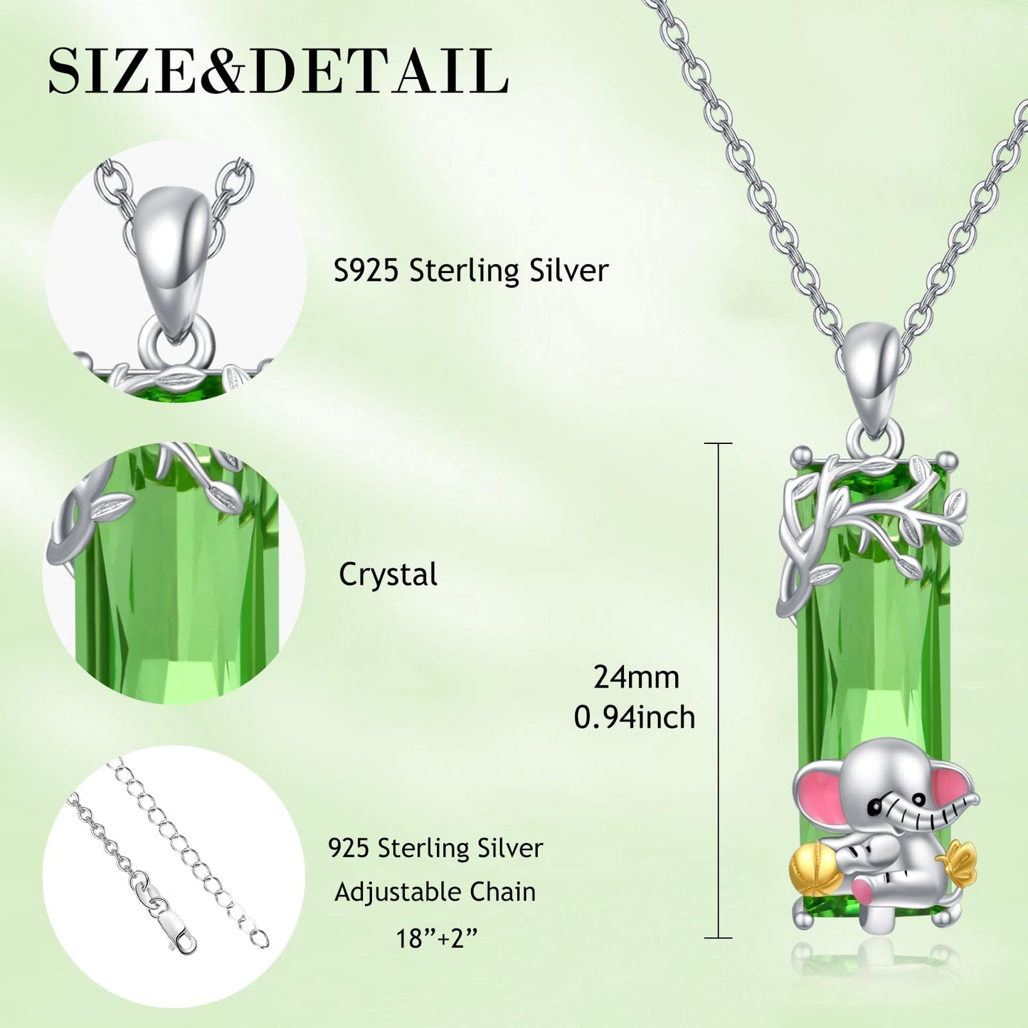 AENEAS Elephant Necklace for Women Sterling Silver Cute Good Luck Elephant Pendant Necklace Crystal Jewelry Gifts for Women Wife