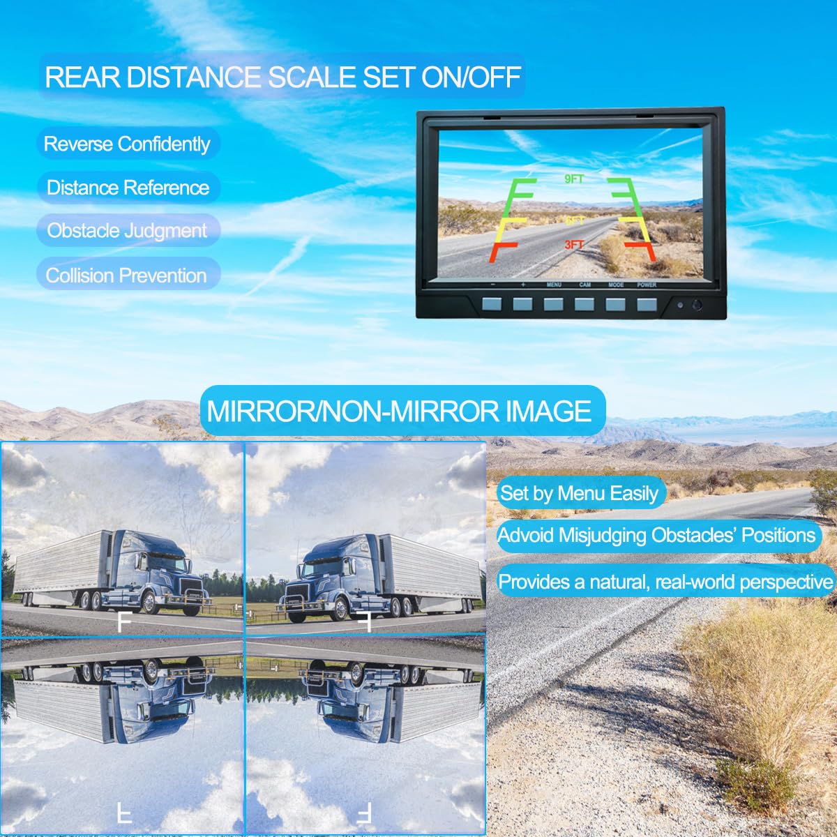AHD 1080P 7" Reverse Rear View Backup Dual Twin Lens Camera System, Point Each Lens in a Different Direction, IR, Waterproof, 10G Vibration-proof for Tractor/Truck/Camper/Caravan/Skid Steer/Harvester